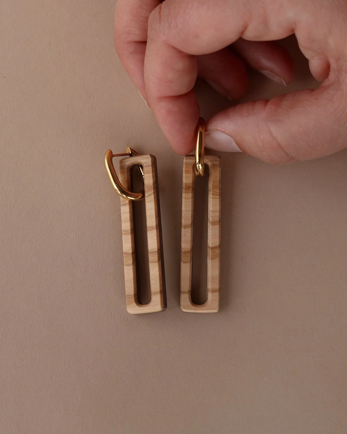 Thin Long Rectangles Olivewood with Metal Hoops