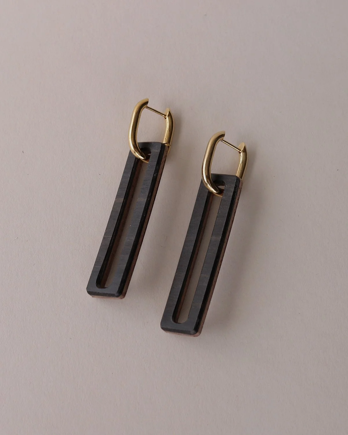 Thin Long Rectangles Ebony with Metal Hoops