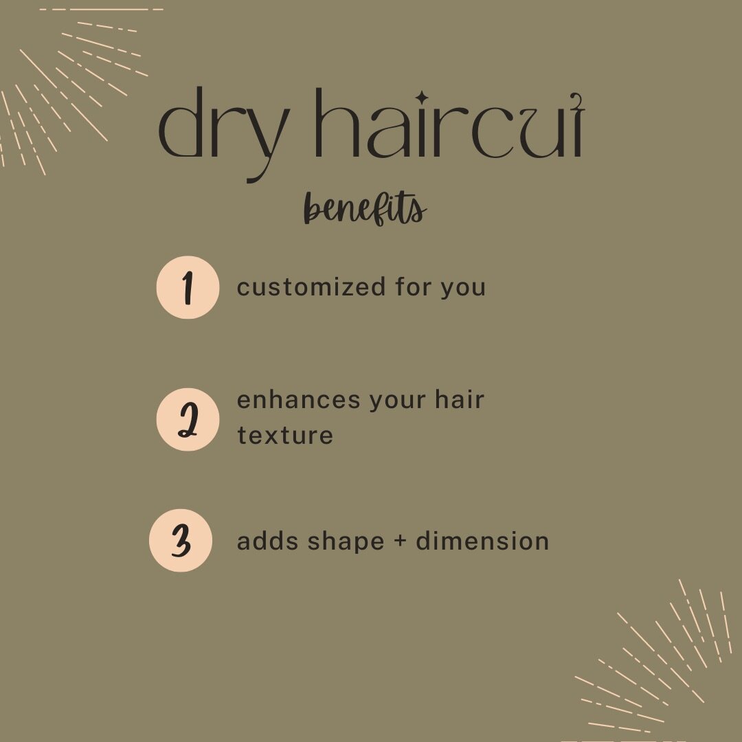 My specialty is giving 𝕐𝕆𝕌 a customized style, both color + cut 
That is why I love the benefits of DRY CUTTING ✄

My dry cutting technique allows me to enhance 𝕐𝕆𝕌ℝ hair texture + add shape + dimension right where 𝕐𝕆𝕌ℝ hair needs it! 

Plus