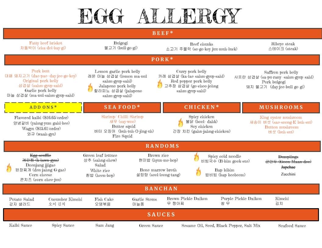 allergy menus — Let’s Meat KBBQ
