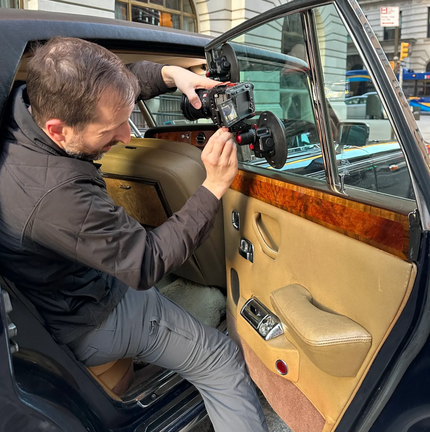 Camera being mounted with suction cup on car window