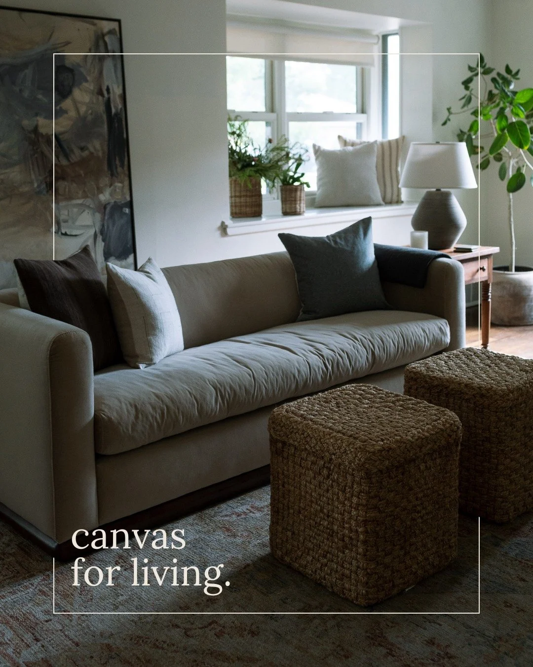 If a living room could exhale, this would be it. ✨

Calm neutrals, soft layers, and just enough contrast to keep it interesting without ever feeling busy.
The tones move gently between warm beige, soft grays, and grounded natural textures to create a