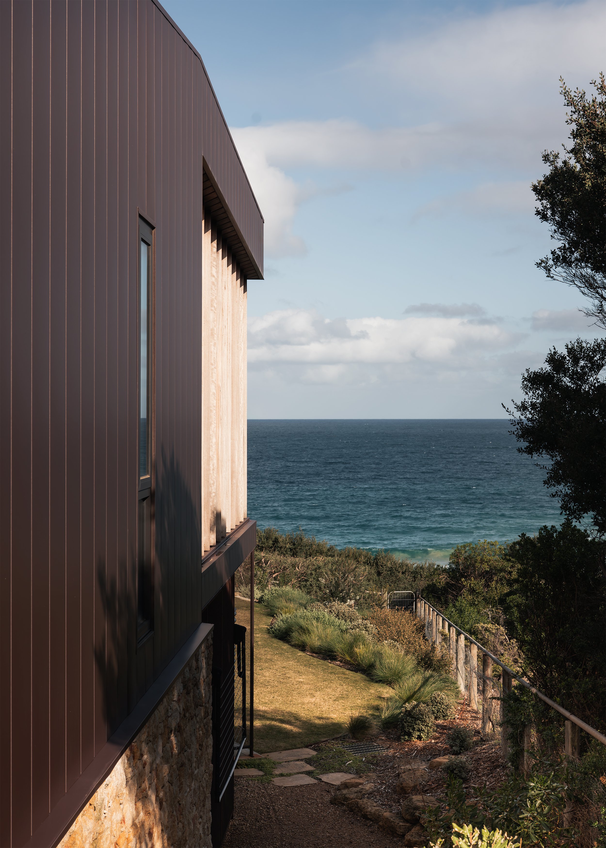 UniCote Lux Corten Red metal cladding – coastal house design – Fairhaven Victoria Australia – Fairhaven by LTD Architectural Design Studio and DOOD Studio – Simple Dwelling