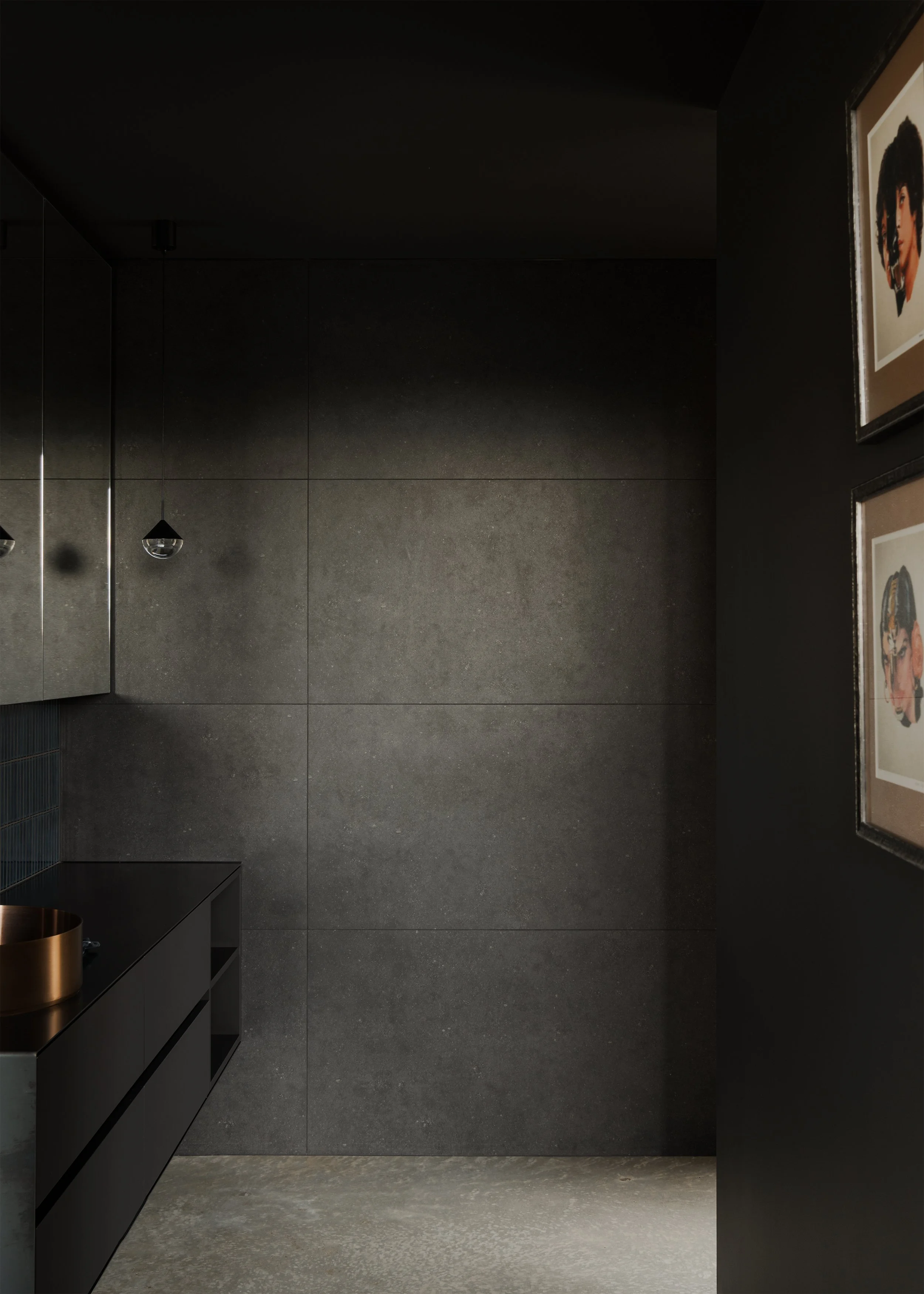 dark bathroom design – Australian house design – Hobart house – Hobart Tasmania Australia –Eyrie House by Matt Williams Architects – Simple Dwelling