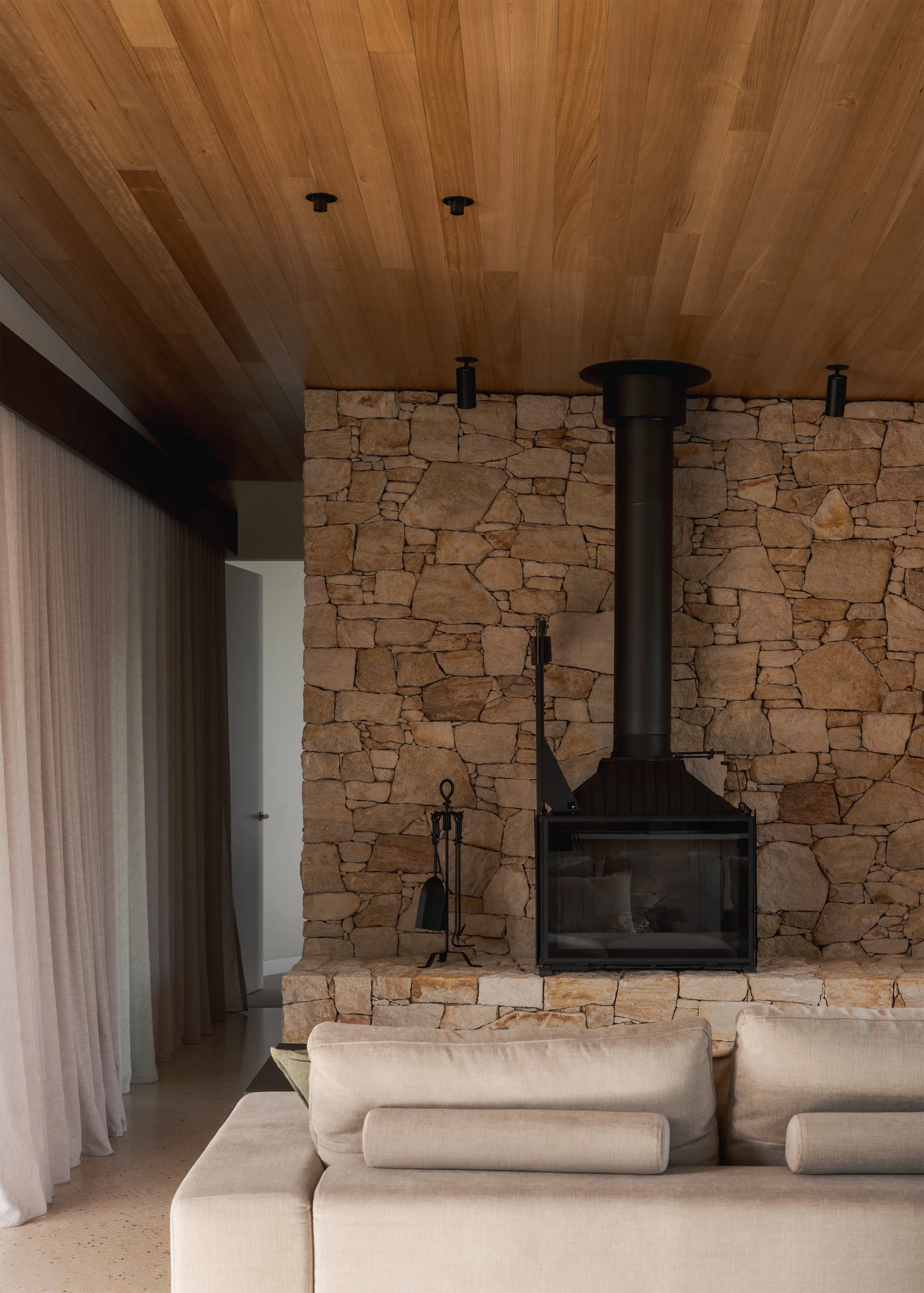 cheminees philippe fire place – coastal home interior design – Fairhaven Victoria Australia – Fairhaven by LTD Architectural Design Studio and DOOD Studio – Simple Dwelling