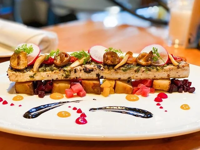 Loving this pesce special! ~ Swordfish, pave, beets, maple dijon, aioli, shiitake, chervil, radish ~ 📸 by Chef Eric
