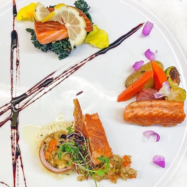 Check out this lovely Chef Special! ~ Vegetable tart, goat cheese, braised kale, prosciutto, roasted carrot, potato and radish ~ 📸 by Chef Eric