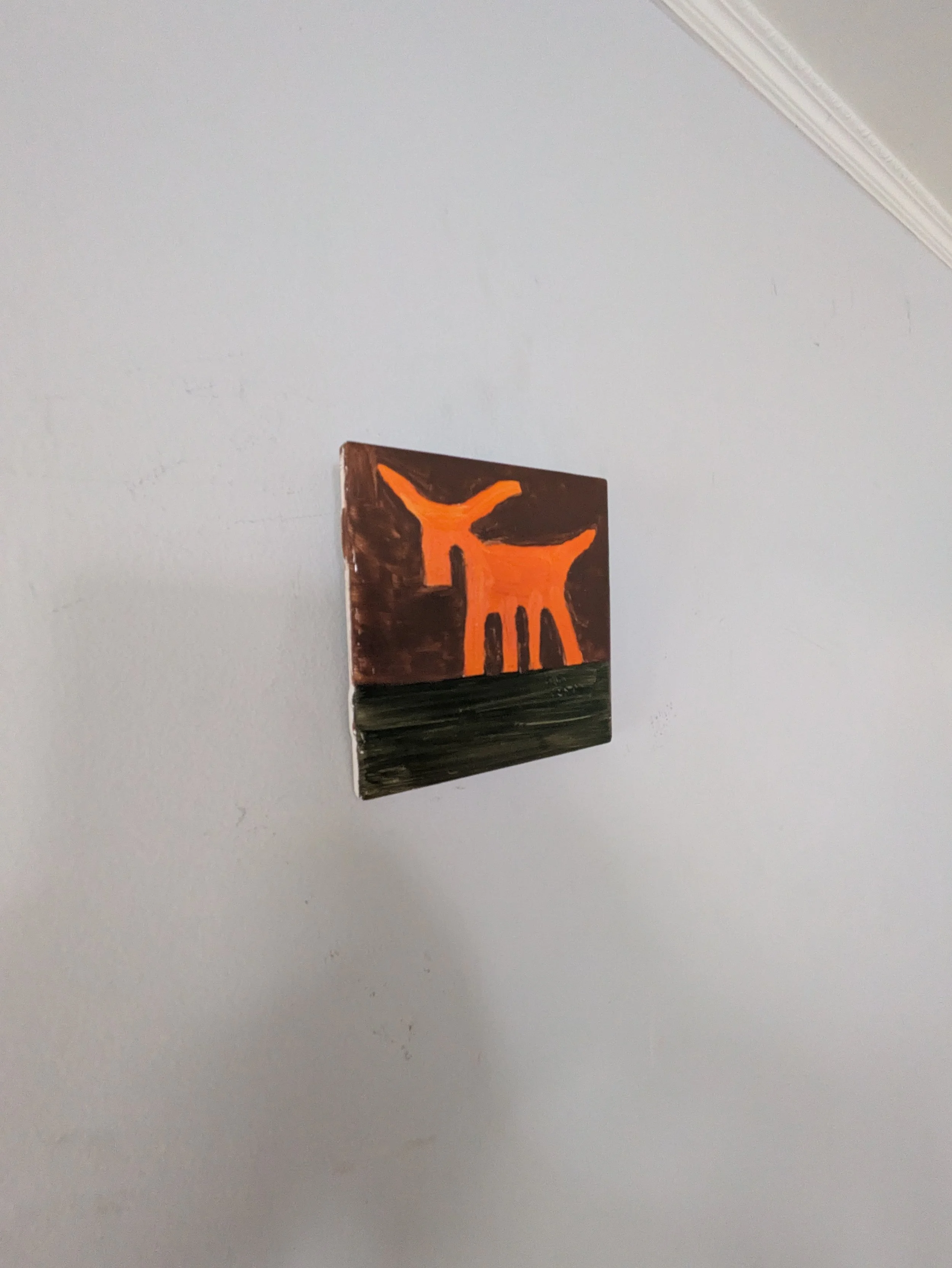 Artist original oil painting Collin Cessna paints goat ceramic tile upcycled hand made one neat idea