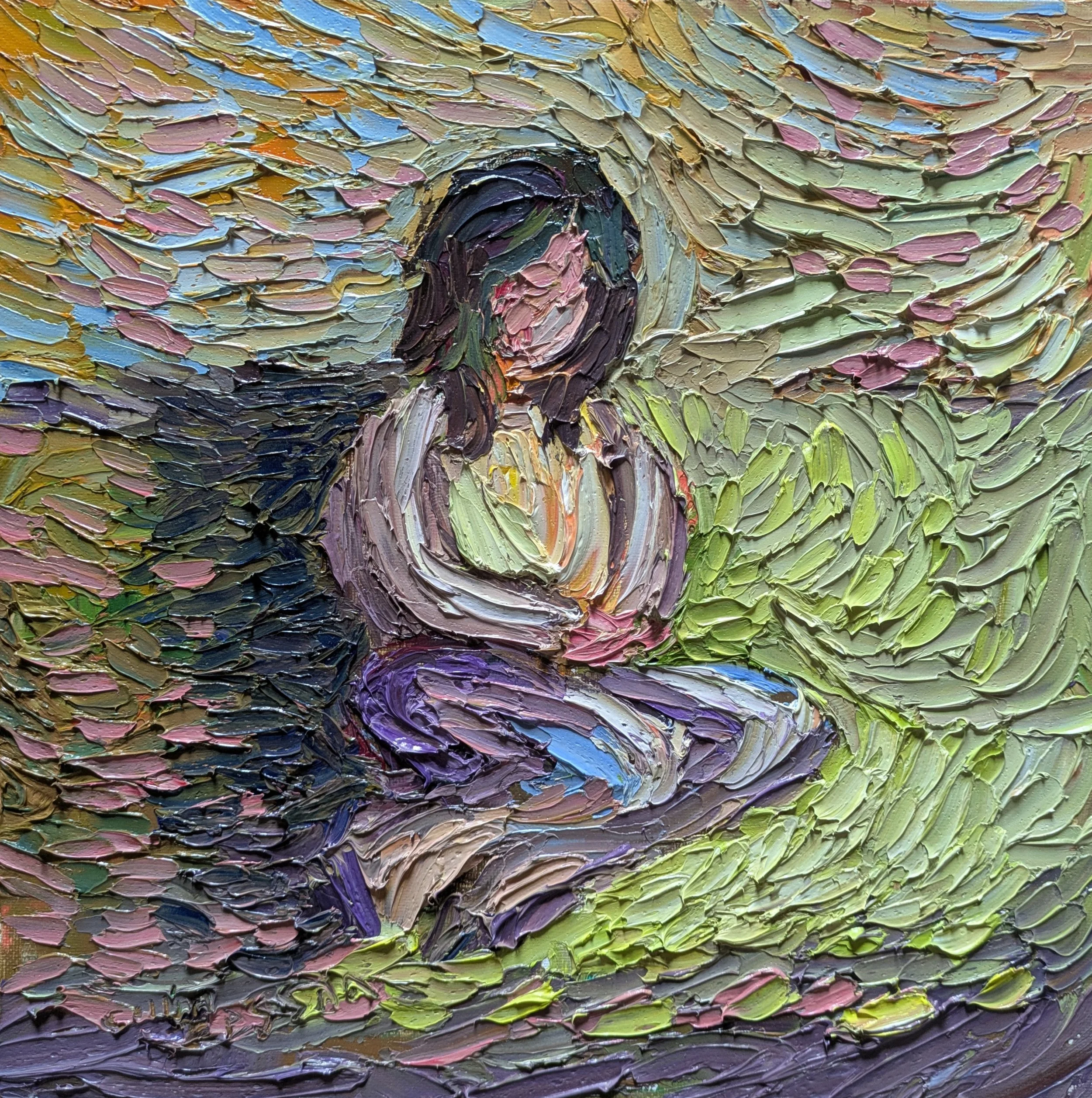 Original palette knife painting canvas board figure colorful collin cessna impressionistic