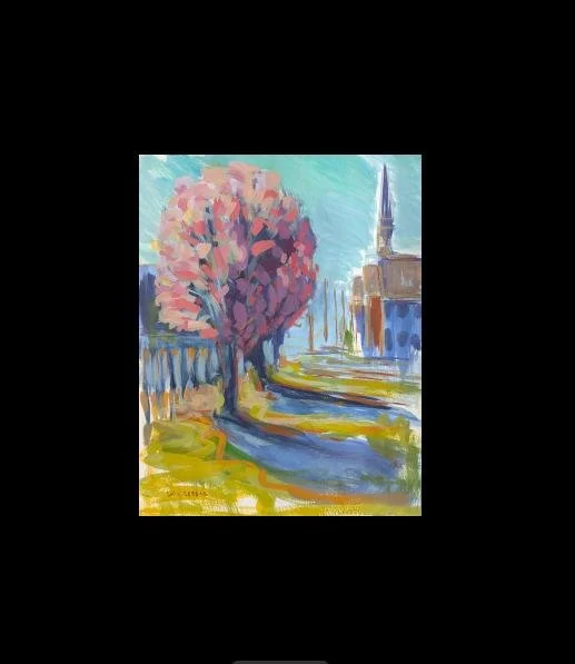 Hiss Church Cherry Blossoms Putty Hill St. Ursulas Collin Cessna artwork painting harford road md