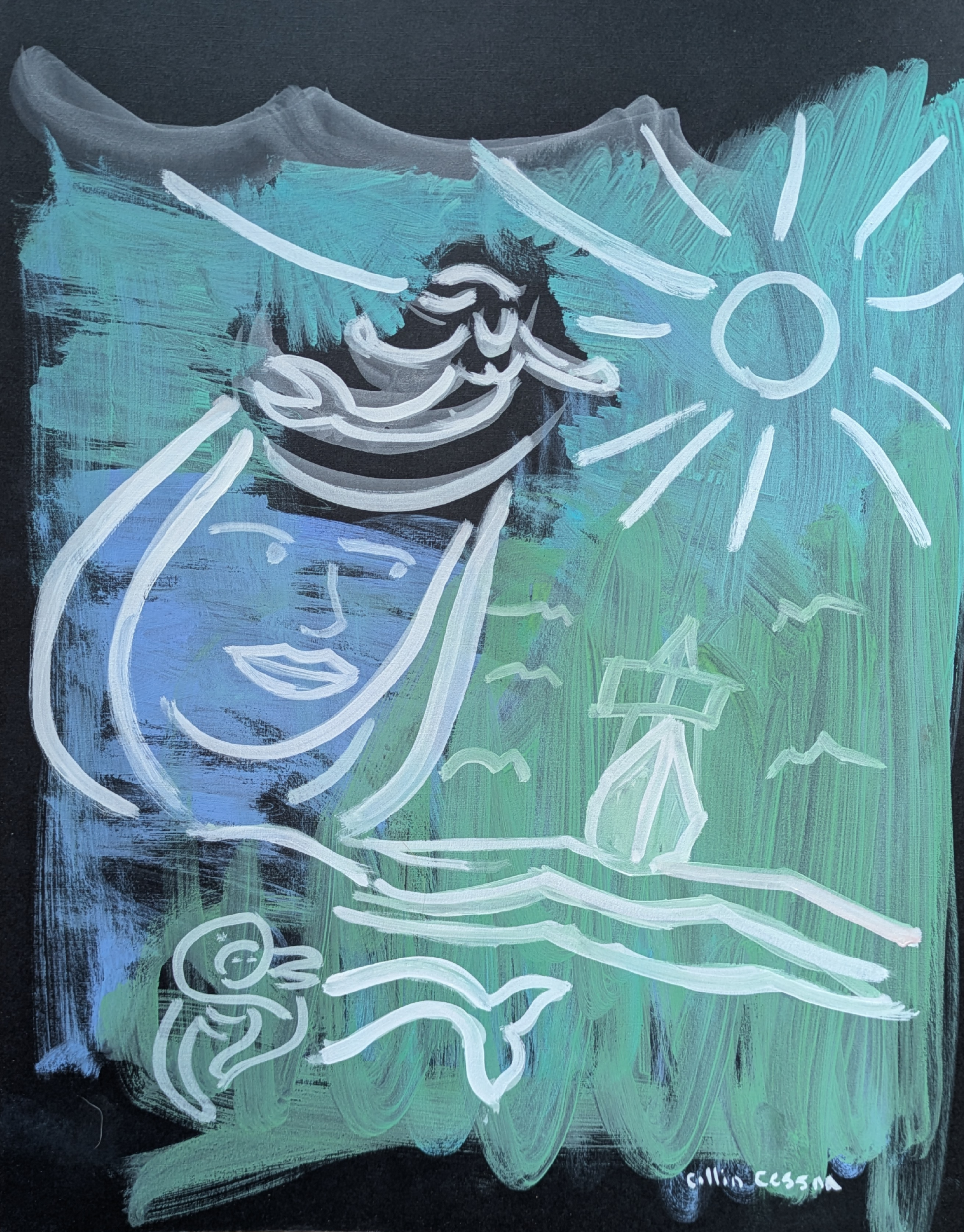 The sirens tale original nautical sea shanty casein painting by Collin Cessna Maryland artist md 202