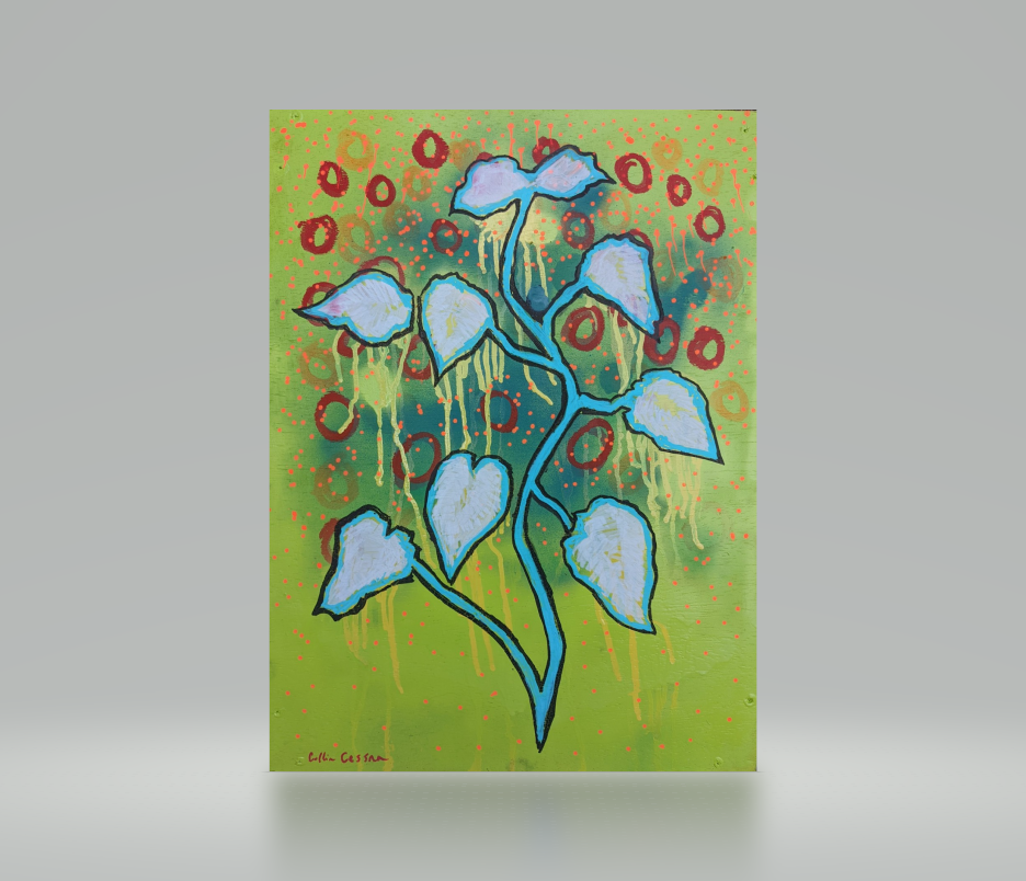 Collin Cessna Artist Baltimore paints hollyhocks abstract floral mixed media painting spray paint md