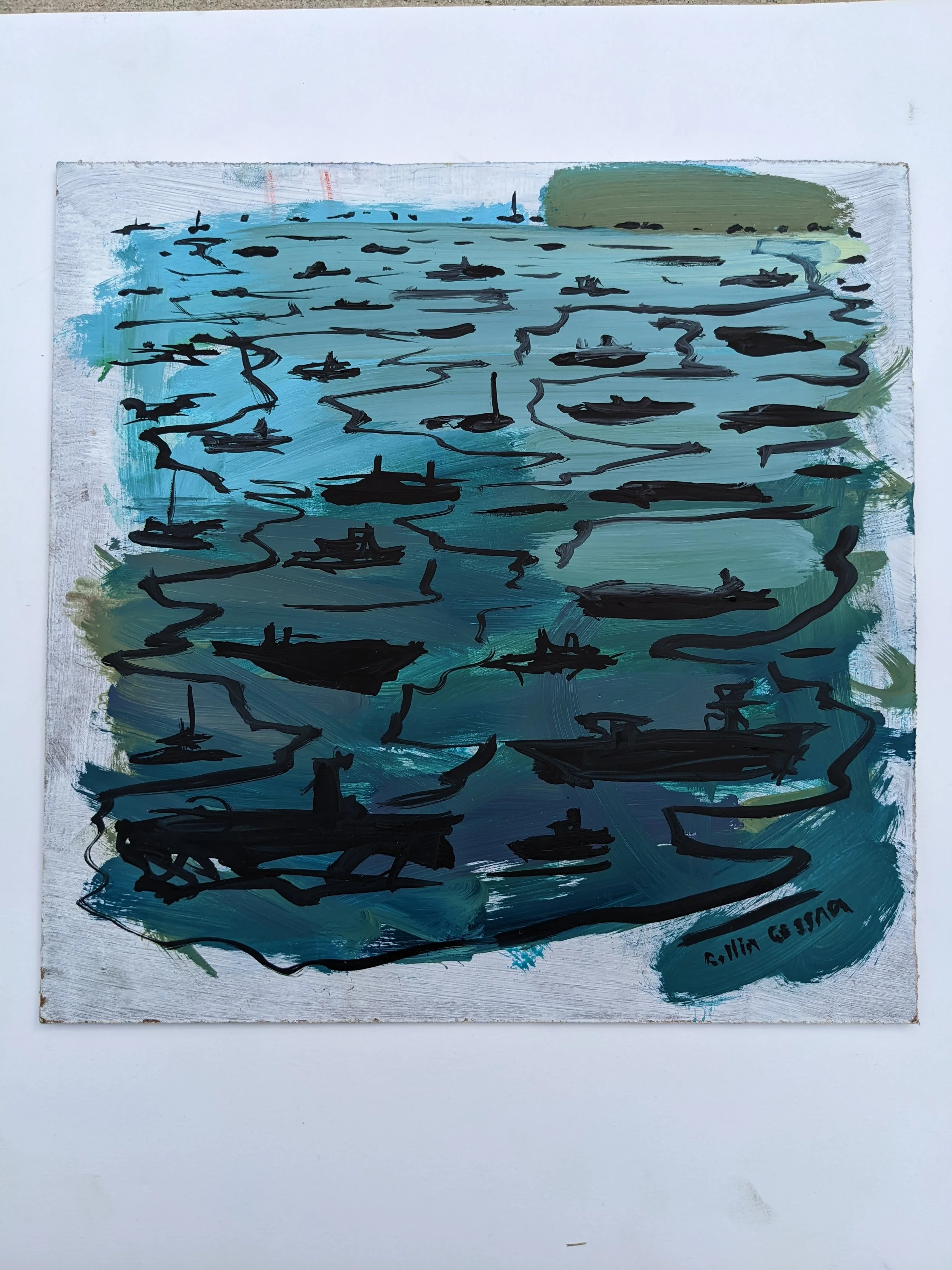 Abstracted ships in a harbor Baltimore Fleet Week Painting Maryland Oil paint art gallery collin ces
