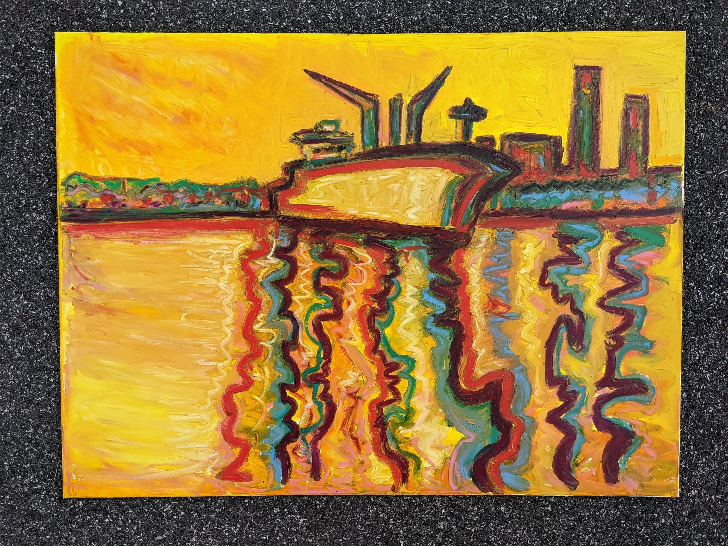 port of baltimore yellow painting collin cessna maryland md artwork boats industrial