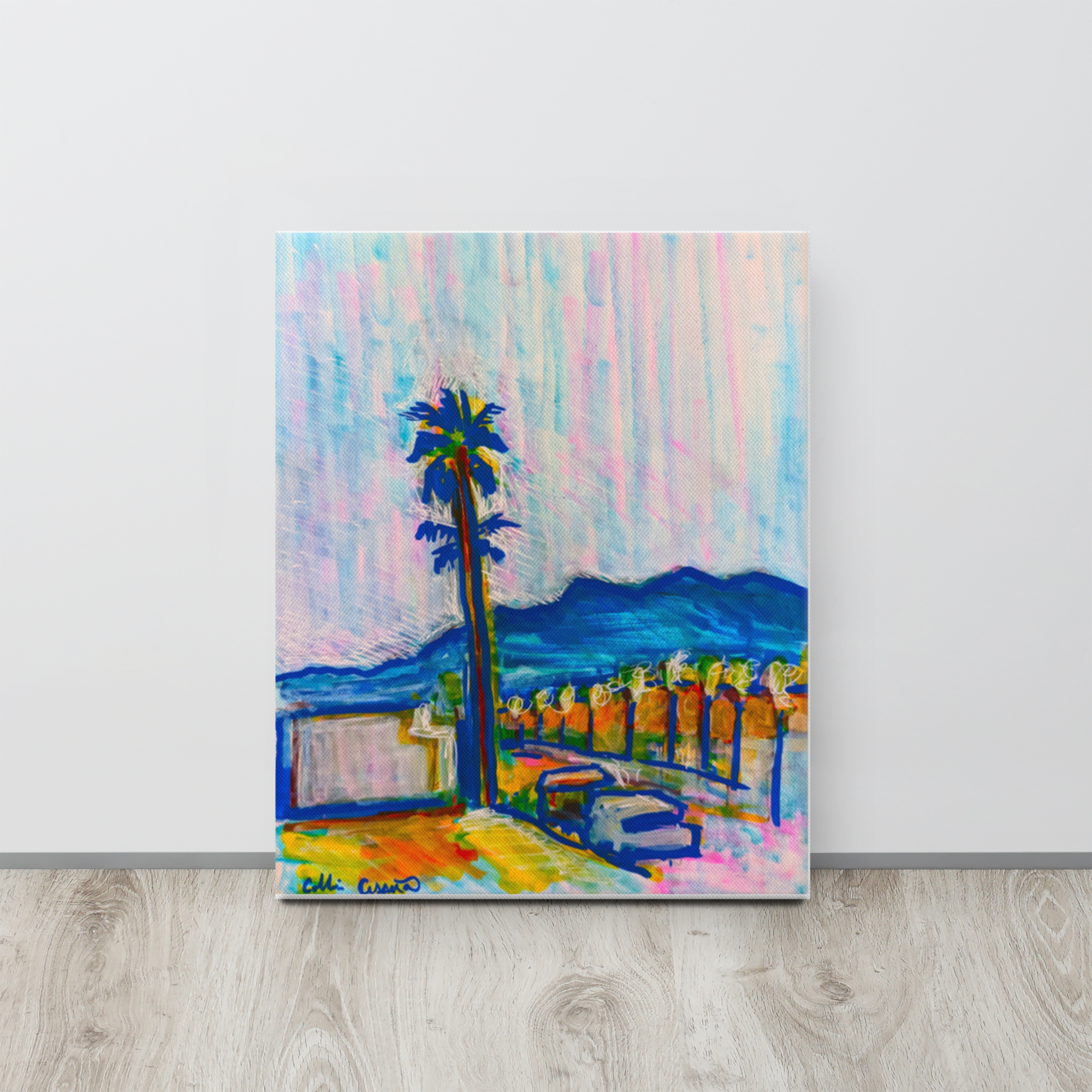 Collin Cessna, paints, 29 Palms, California, CA, Hill top tattoo, view, Joshua Tree, Sunset, glass