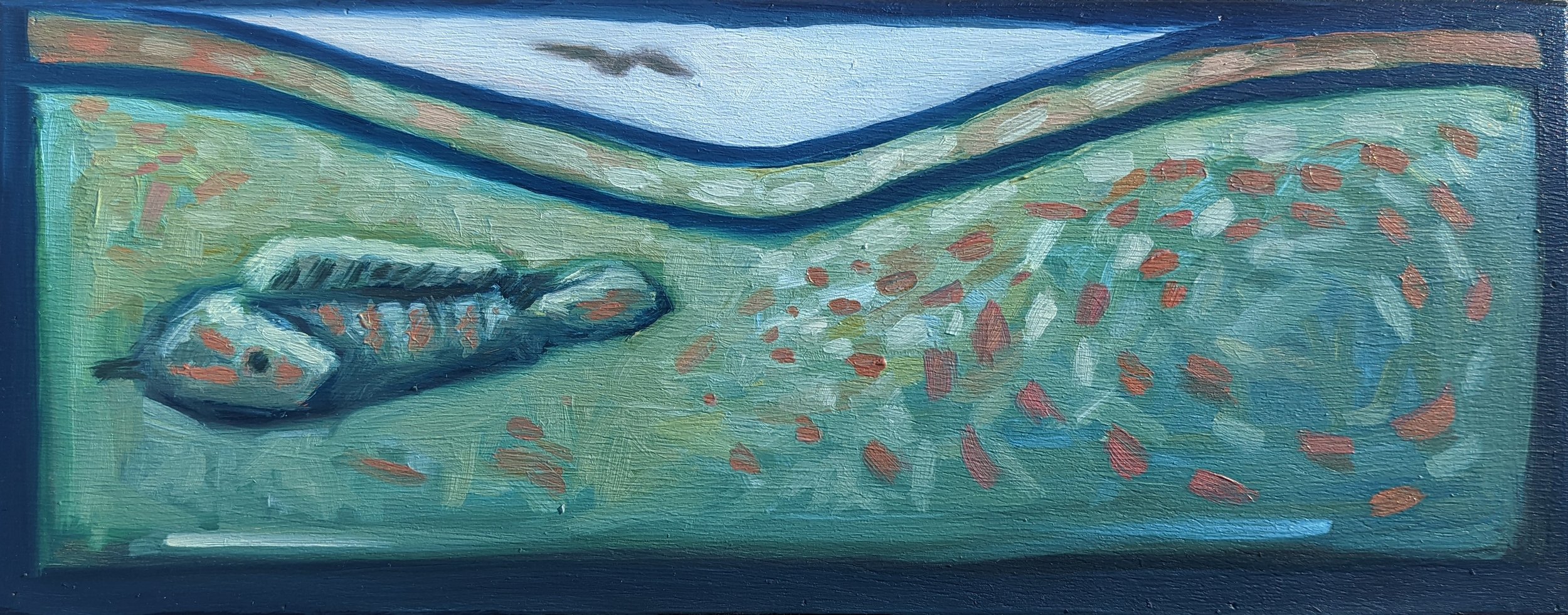Collin Cessna, Snakehead, fryball, fry ball, oil painting, wood panel, original artwork, maryland,