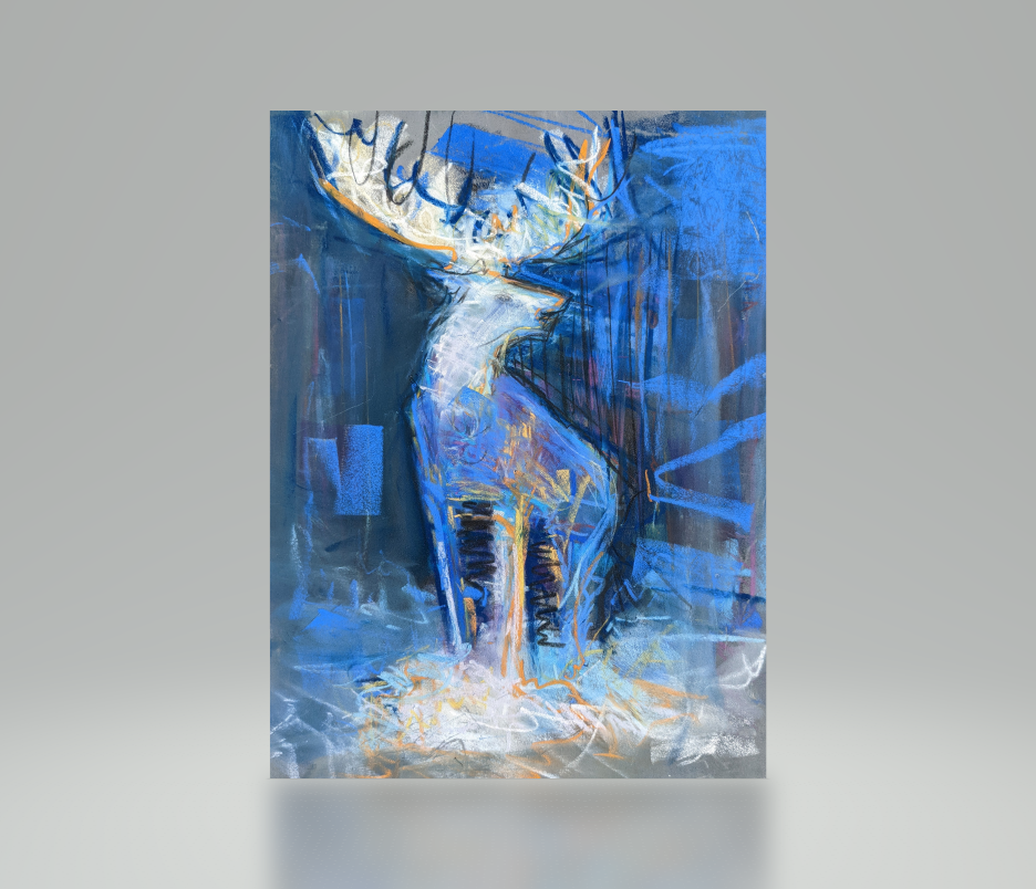 Collin Cessna paints Blue Stag Soft Pastel on Ampersand Pastel Board original artwork deer hand made, blue stag saloon, Breckenridge, Colorado, Blue Stag, Blue Stag Art