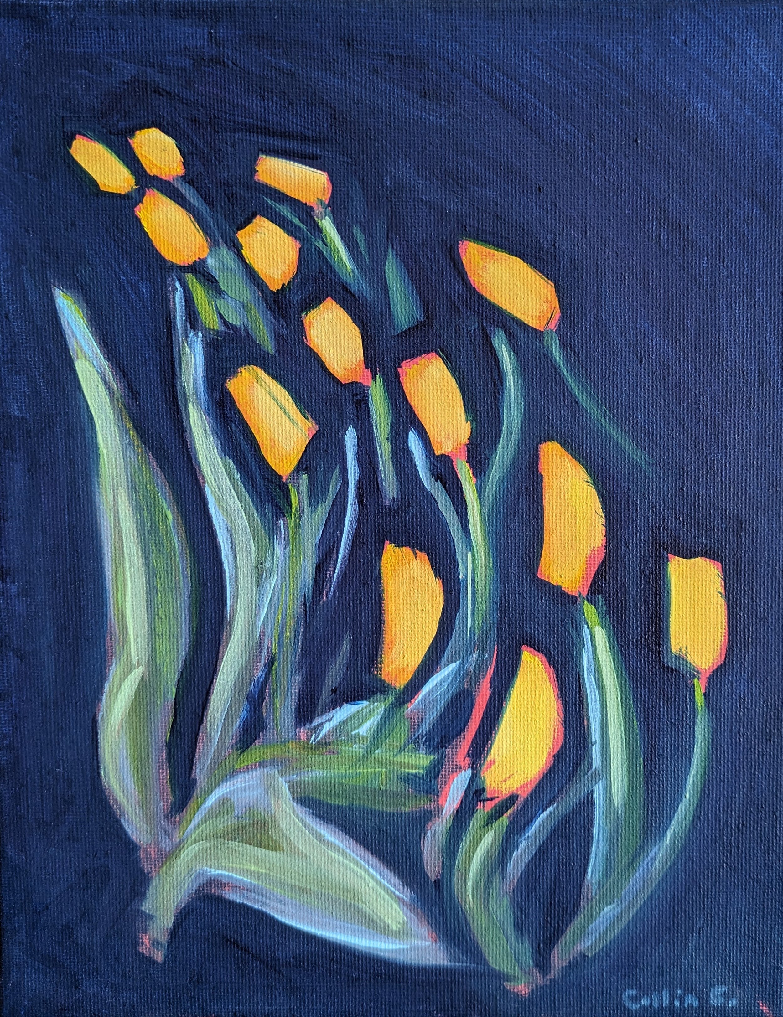 Artist Collin Cessna paints Yellow Tulips using oil on canvas Spring inspired floral painting MD