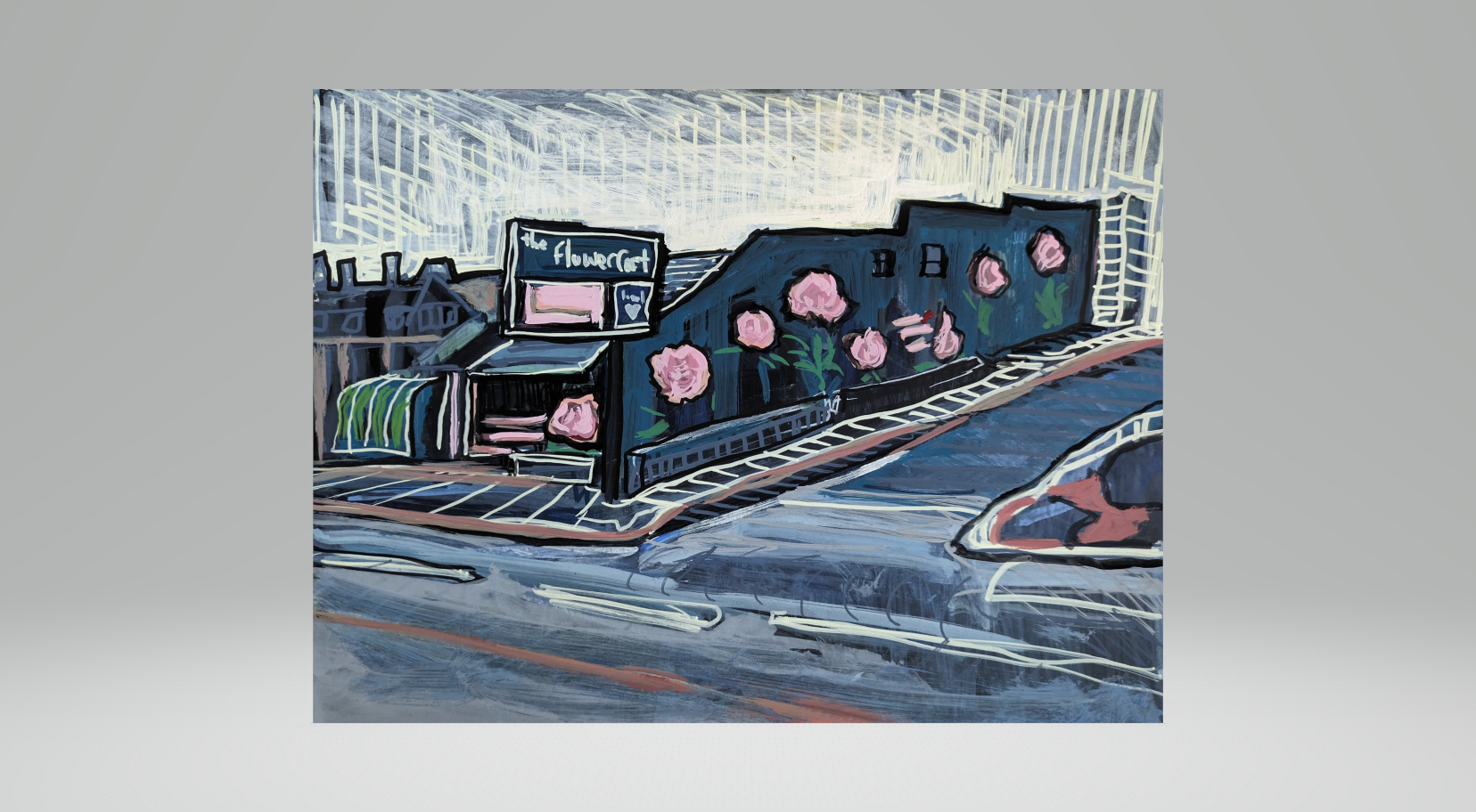 Collin Cessna Parkville Artist paints the Flower Cart on Harford Road flower business Hamilton MD