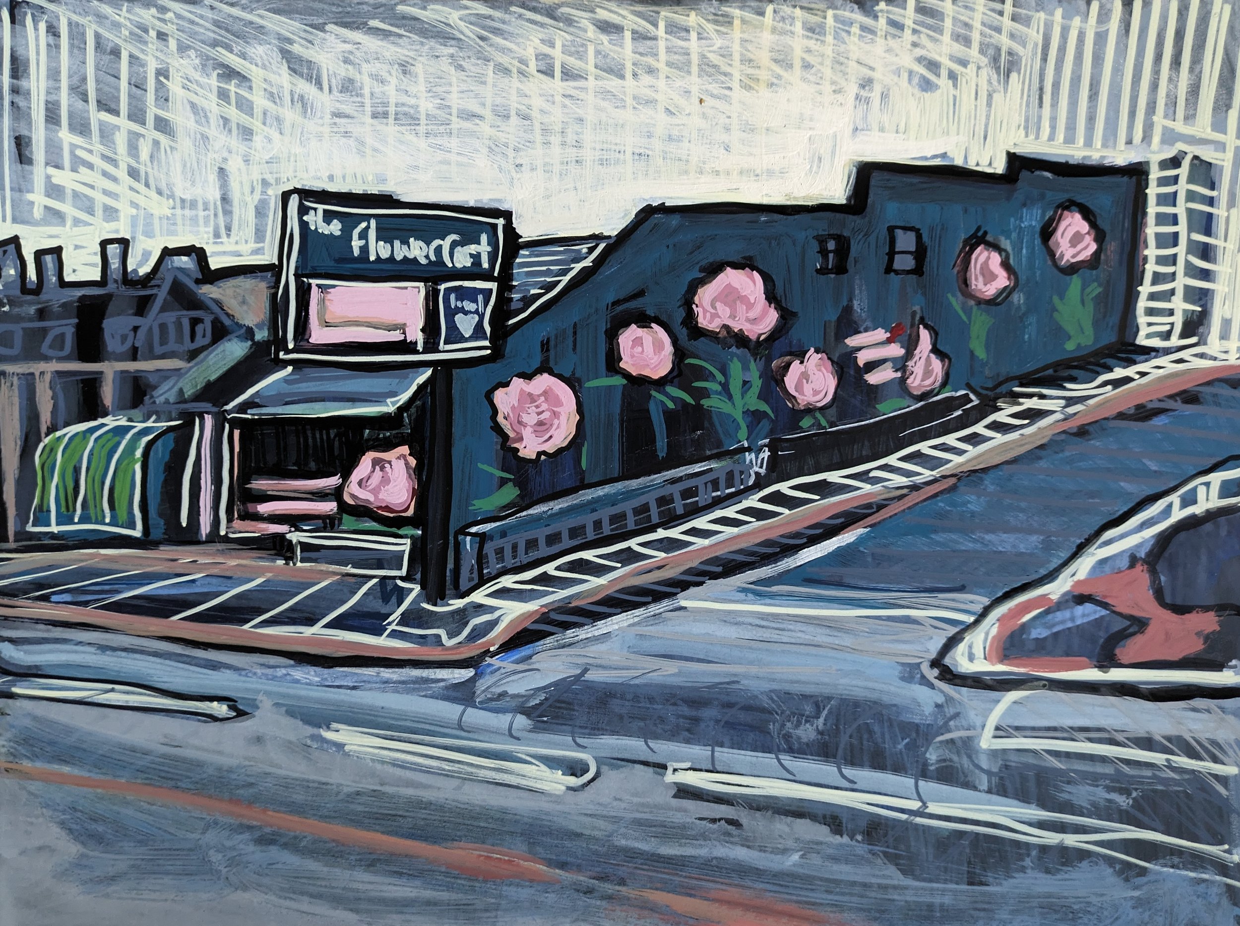 Collin Cessna Parkville Artist paints the Flower Cart on Harford Road flower business Hamilton MD