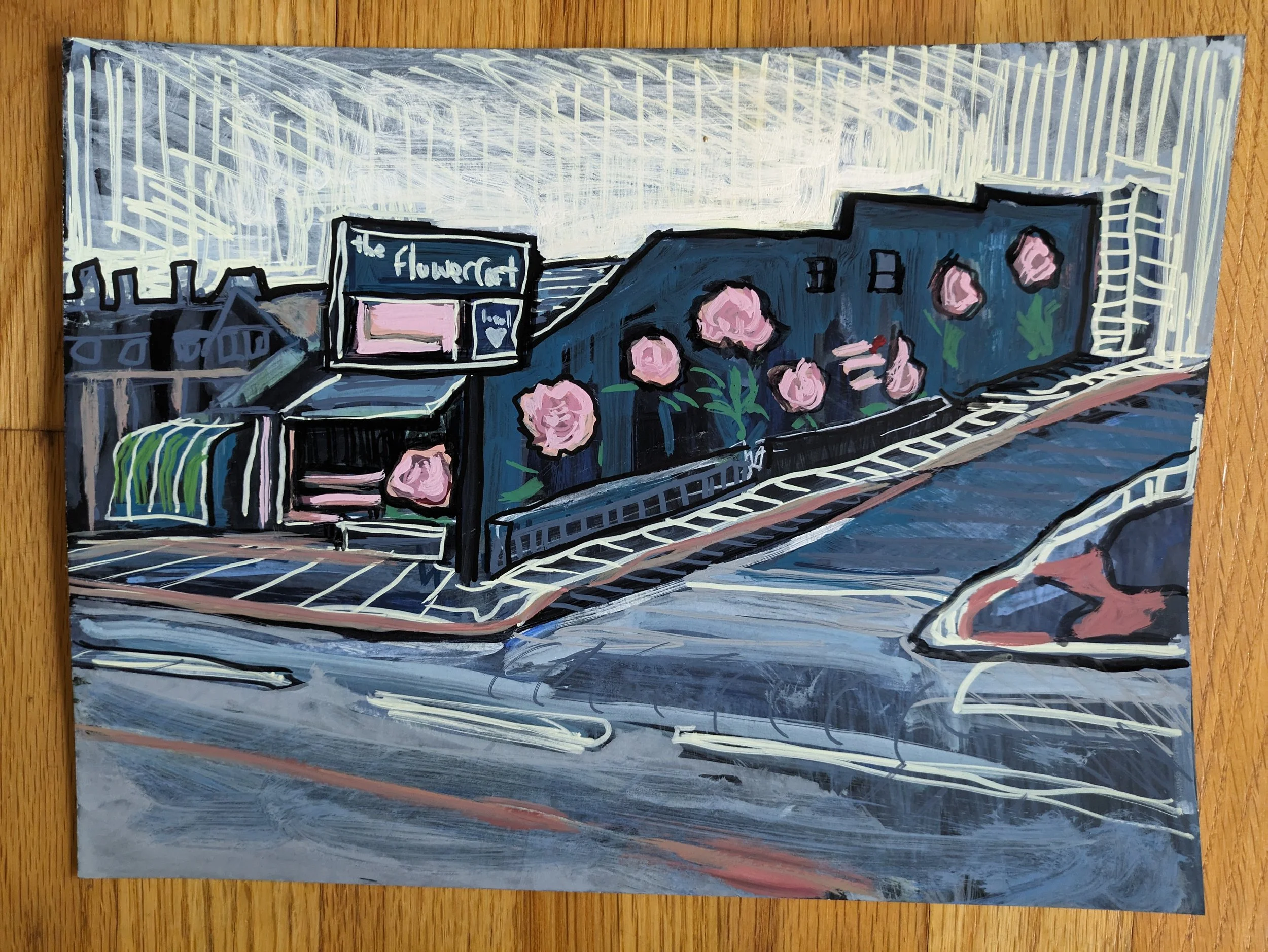 Collin Cessna Parkville Artist paints the Flower Cart on Harford Road flower business Hamilton MD