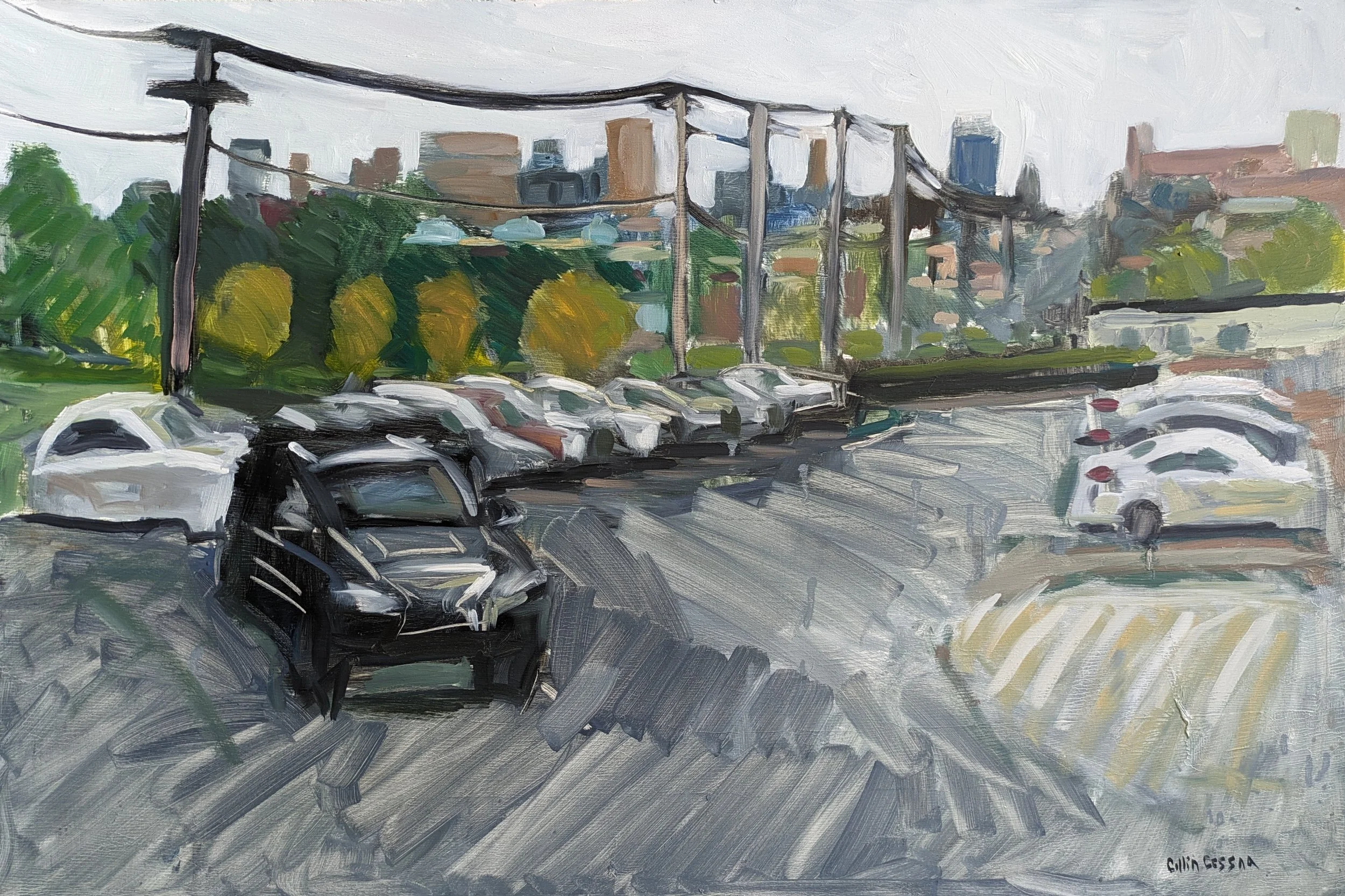 Man paints oil painting at the corner of York Road and West Road in Towson Maryland MD artist Lexus