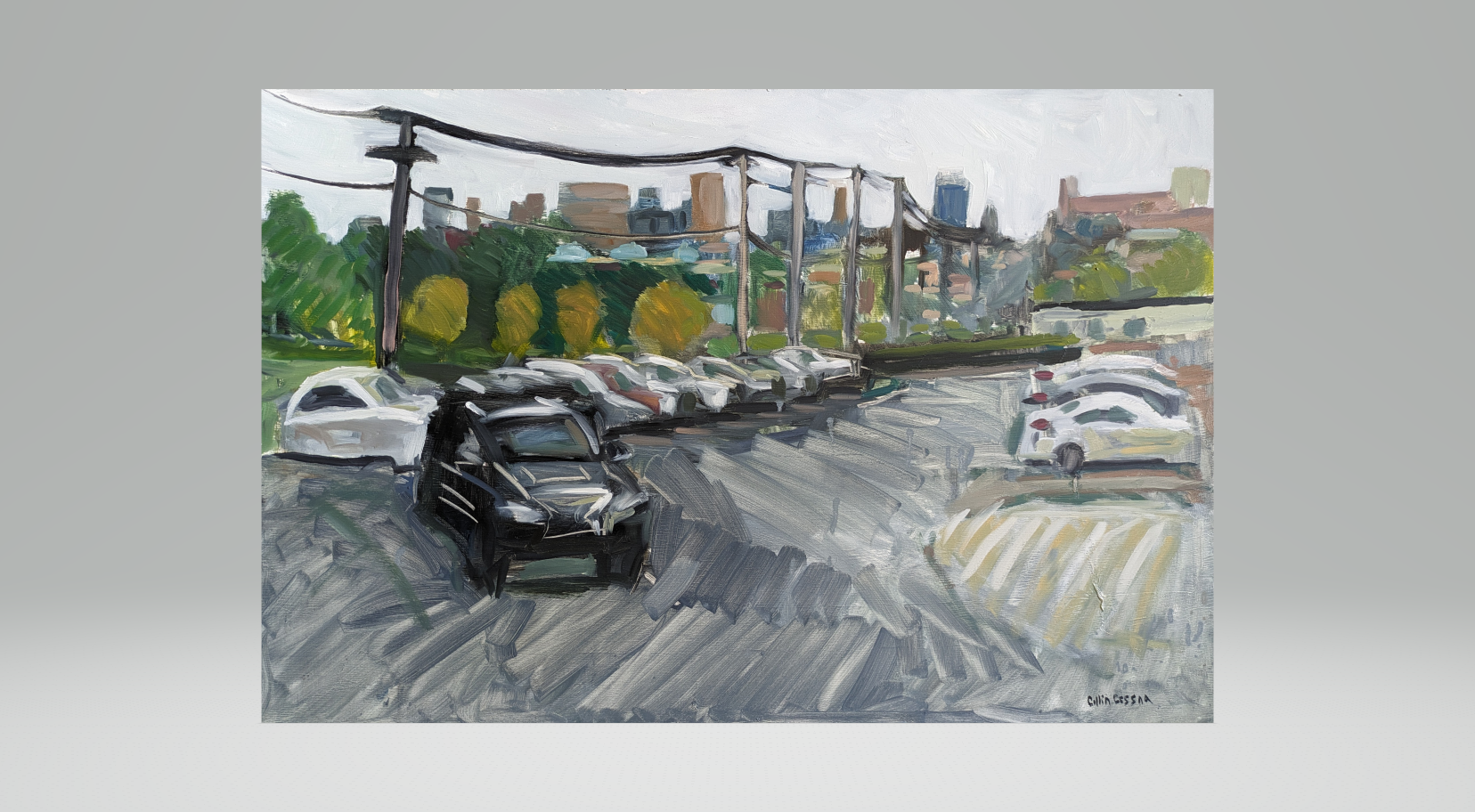 Man paints oil painting at the corner of York Road and West Road in Towson Maryland MD artist Lexus