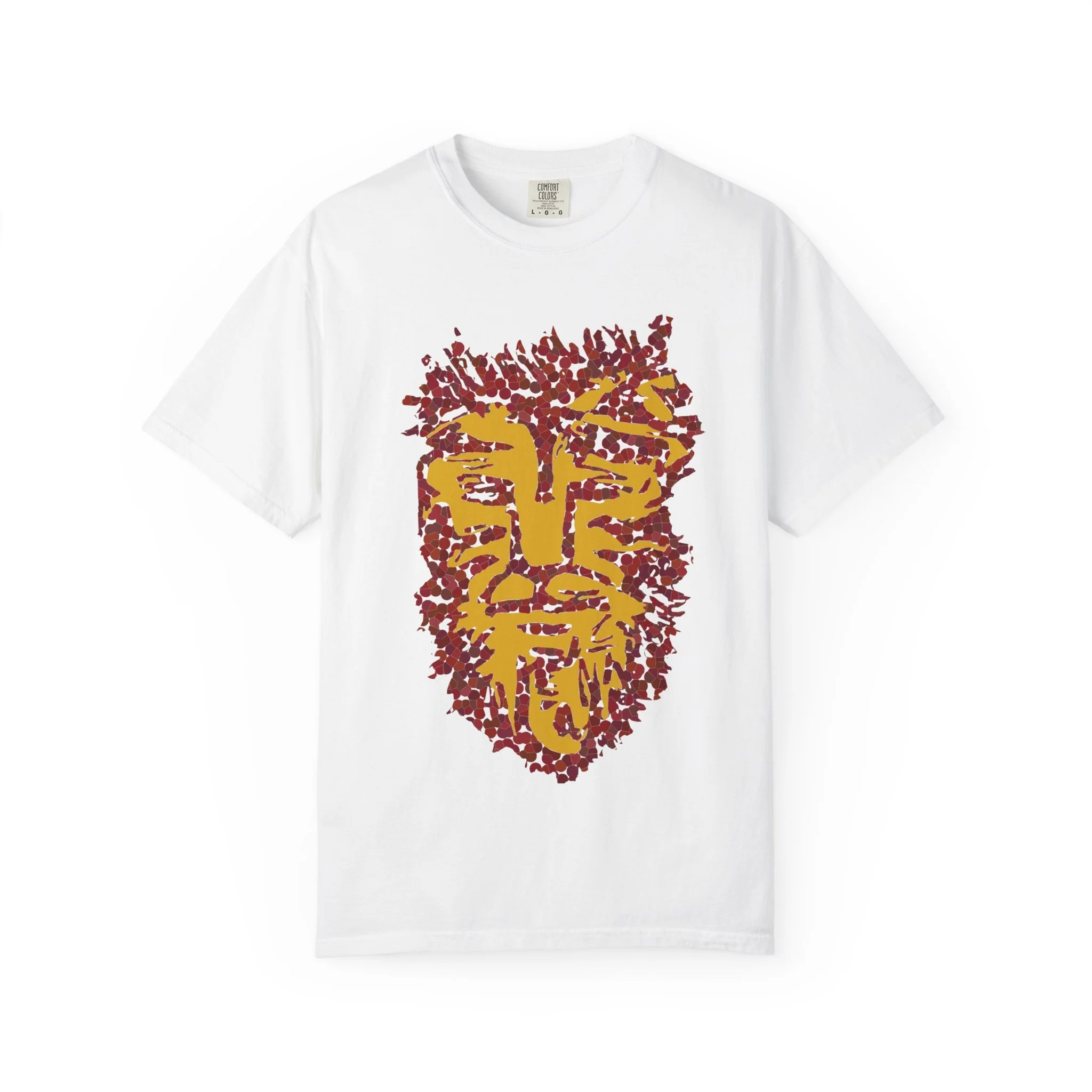 Front Design Abstract Tribal Face T‑Shirt — Bold Artistic Mask Graphic