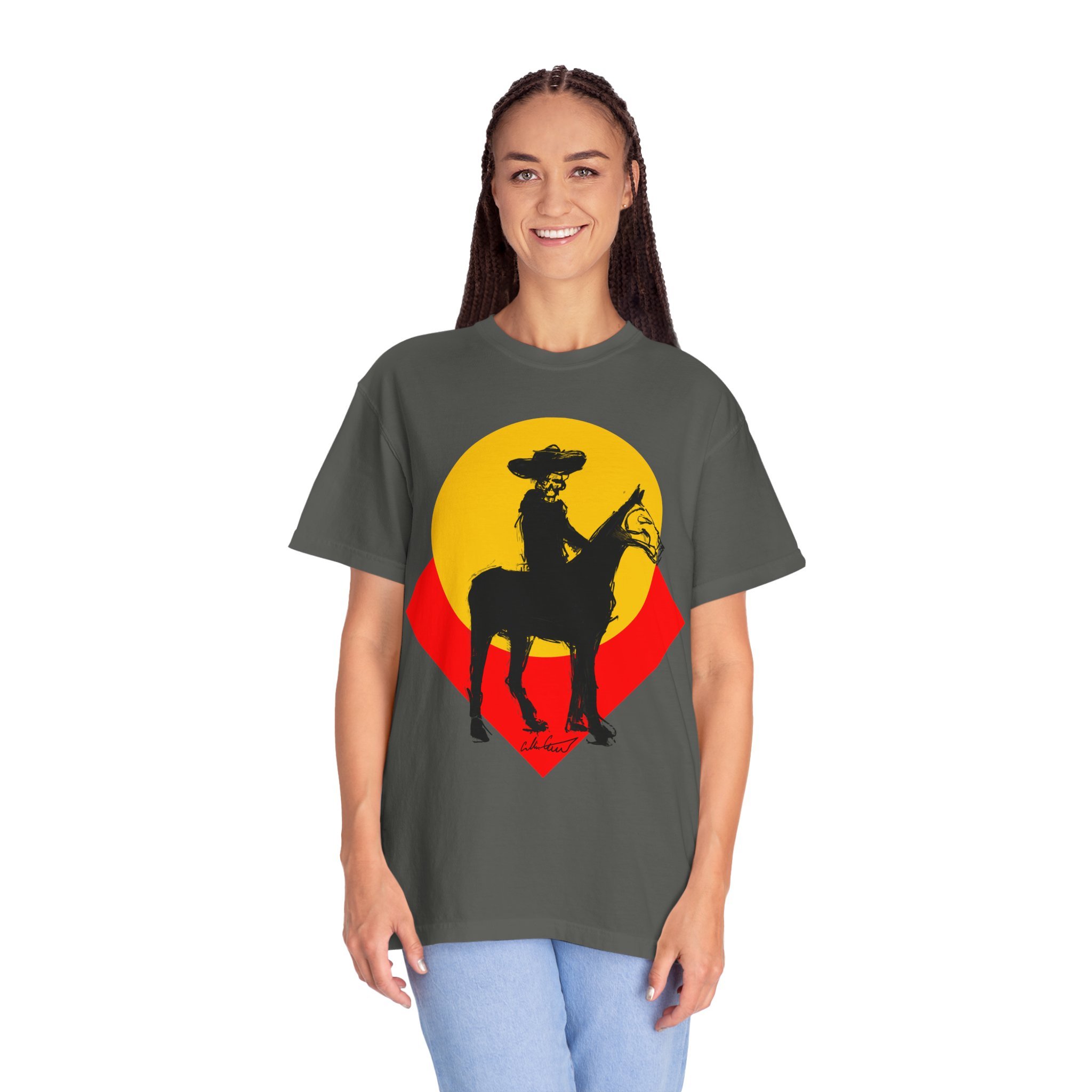 Cowboy skull t shirt collin cessna riding horse cartoon western gear art artwork fun skeleton md