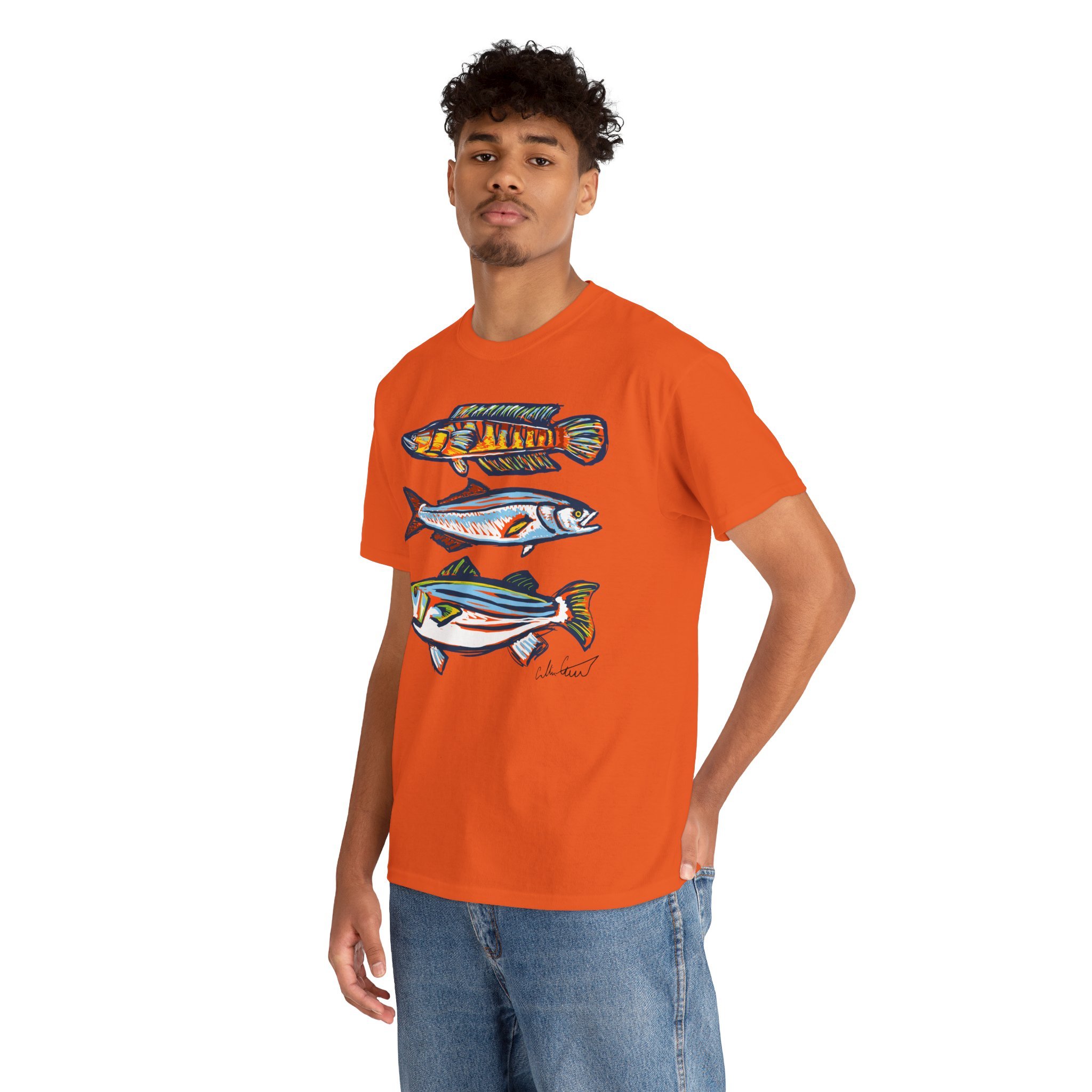 fish gallery orange graphic tee vector art non-ai