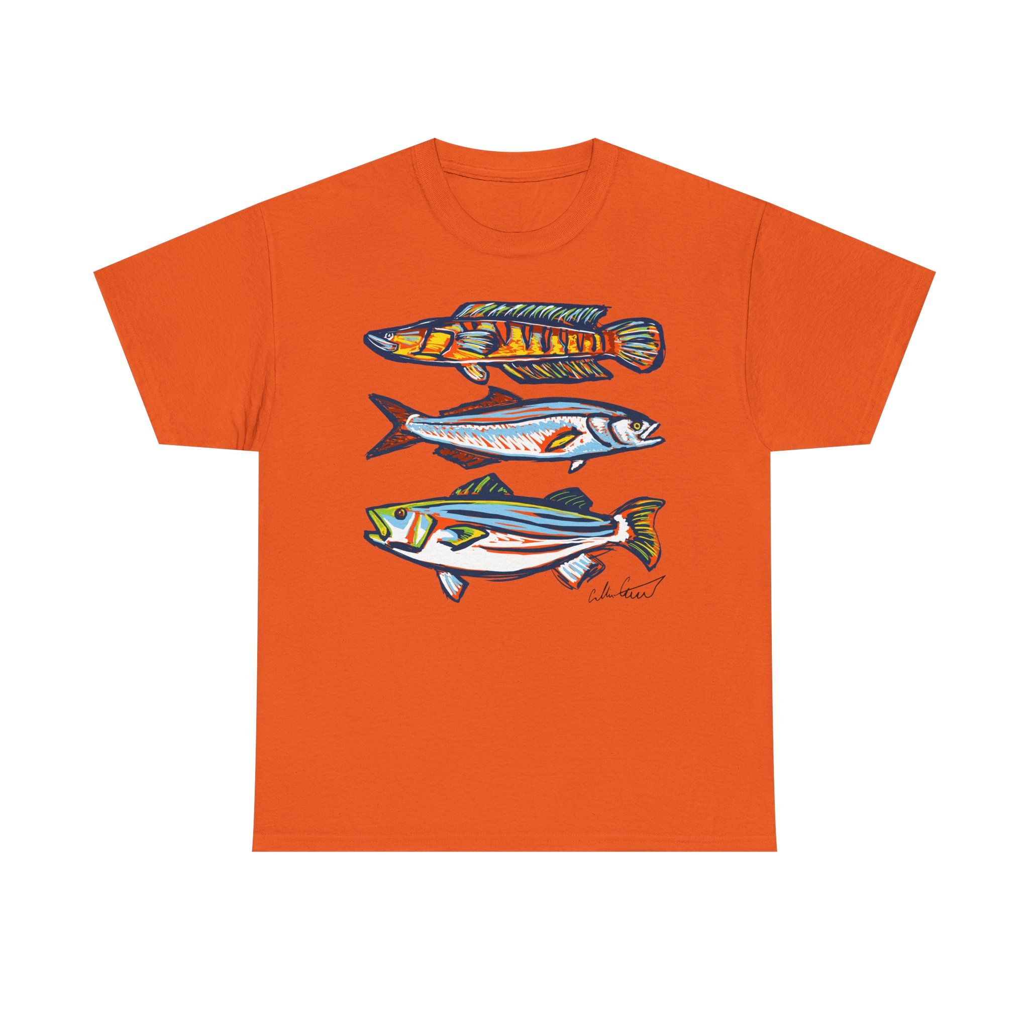 fish gallery orange graphic tee vector art non-ai