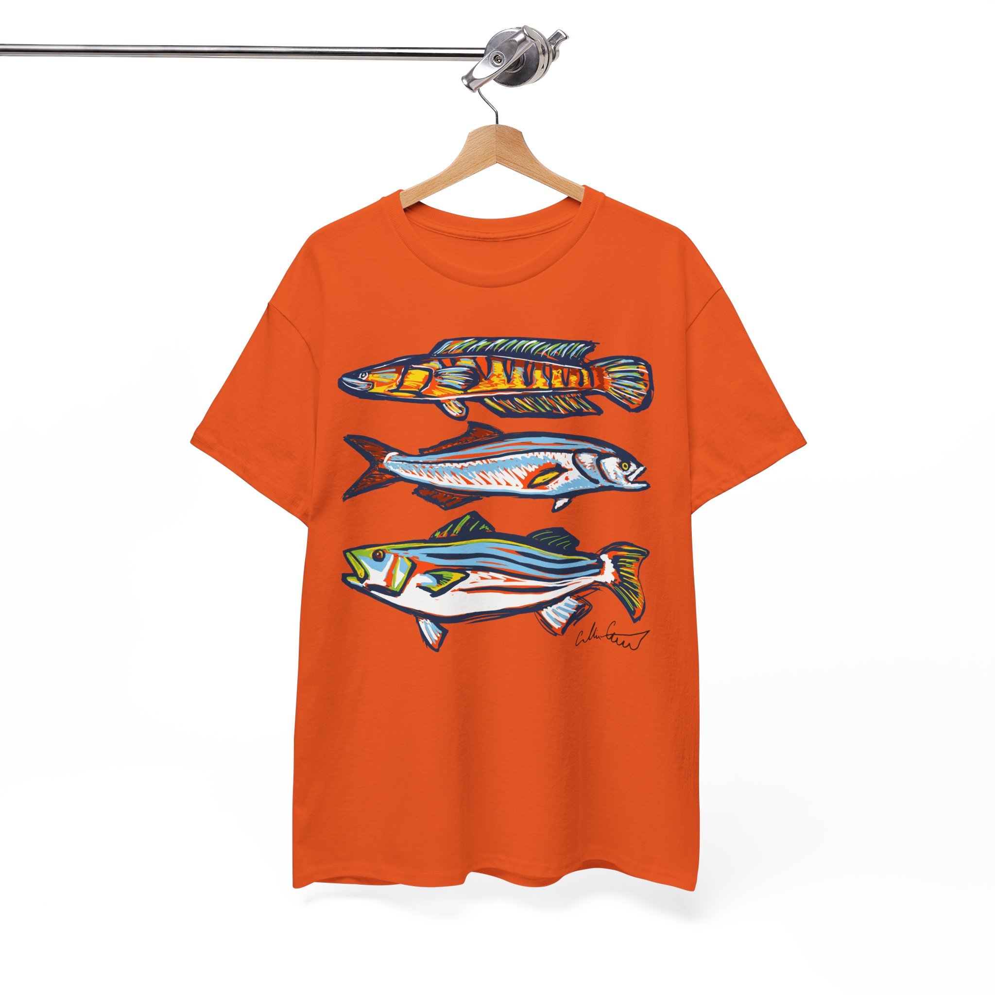 fish gallery orange graphic tee vector art non-ai
