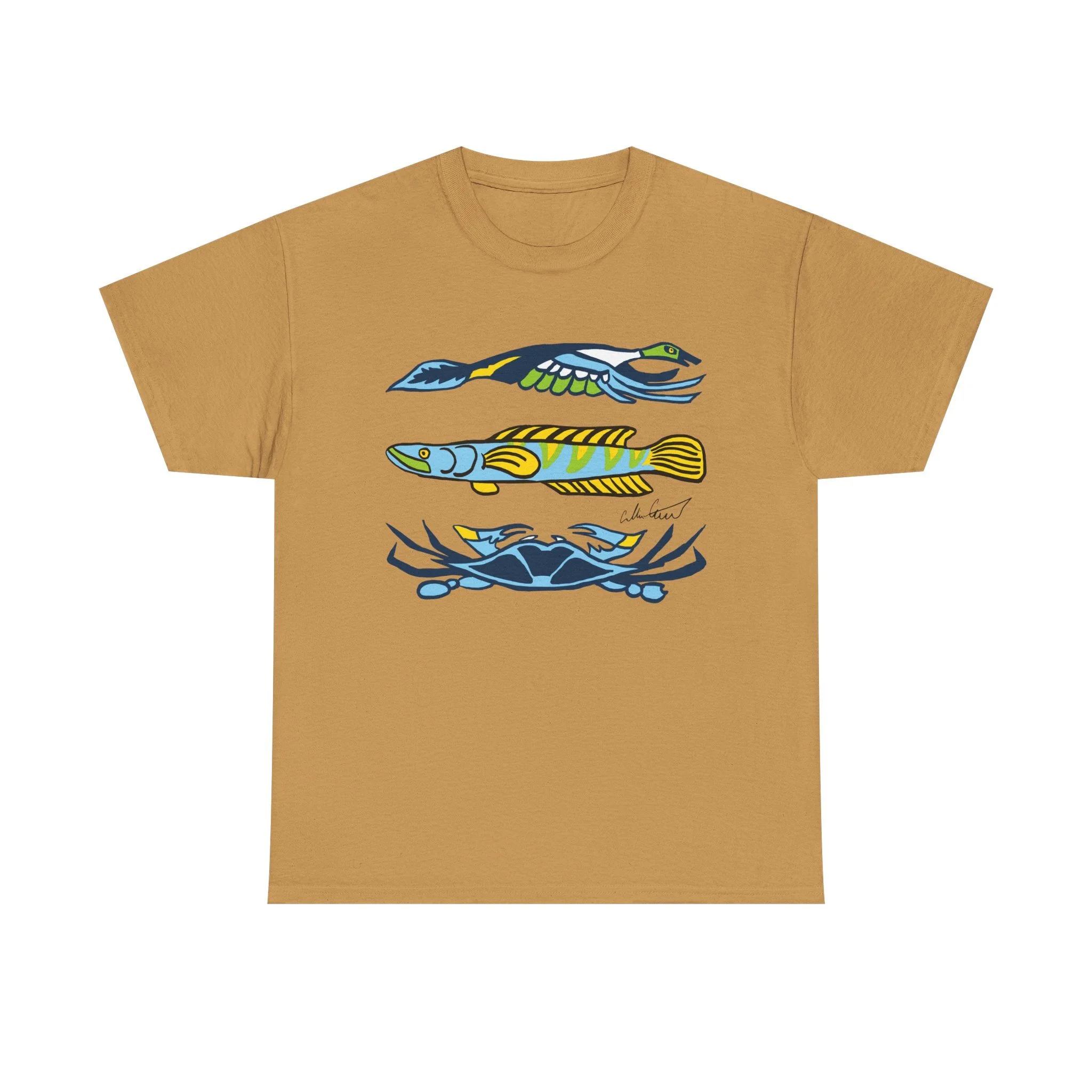 yellow graphic tee water animals blue crab