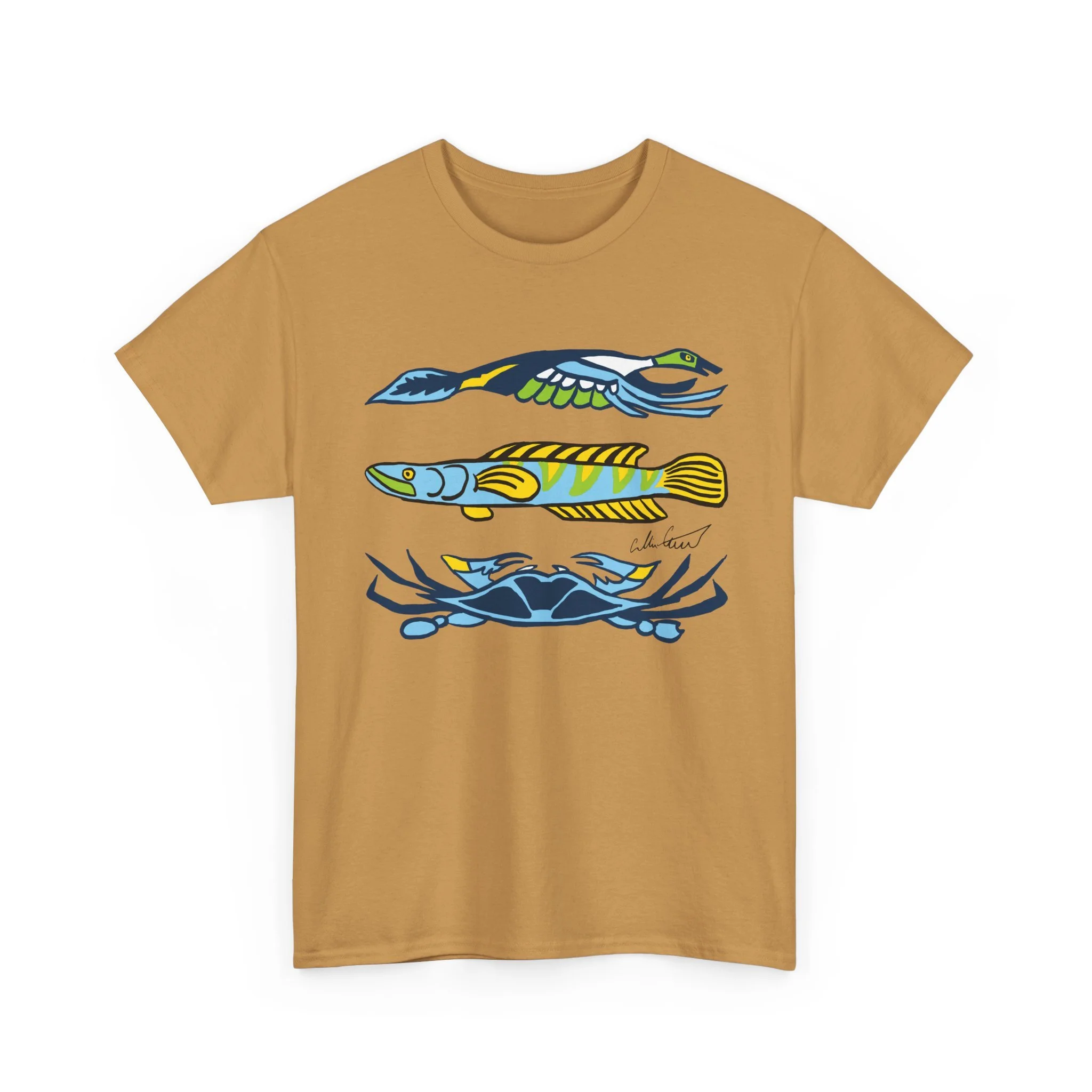 yellow graphic tee water animals blue crab
