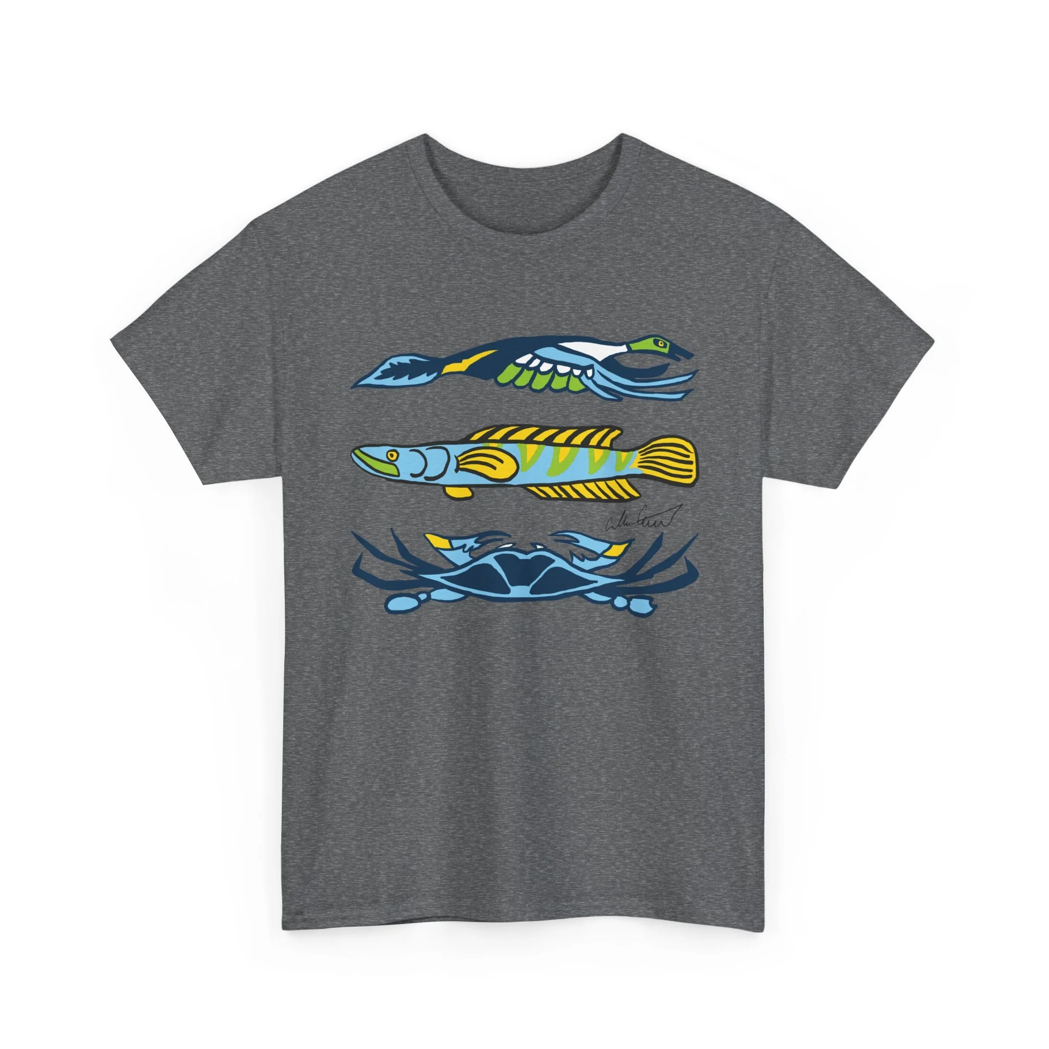 grey gray graphic tee water animals blue crab