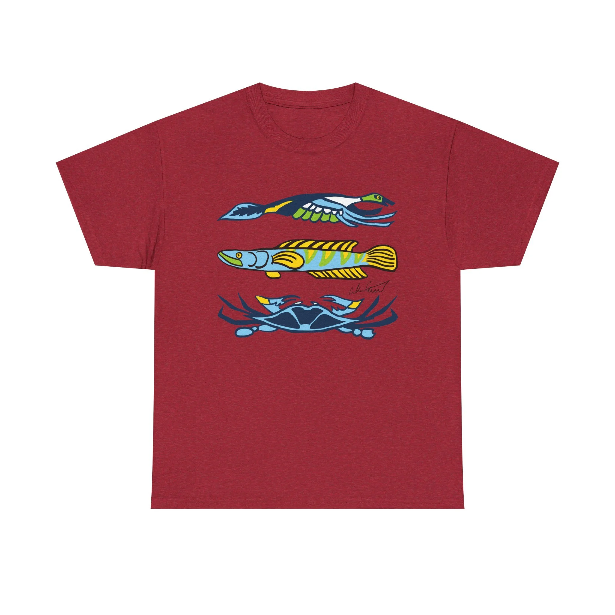 red graphic tee water animals blue crab