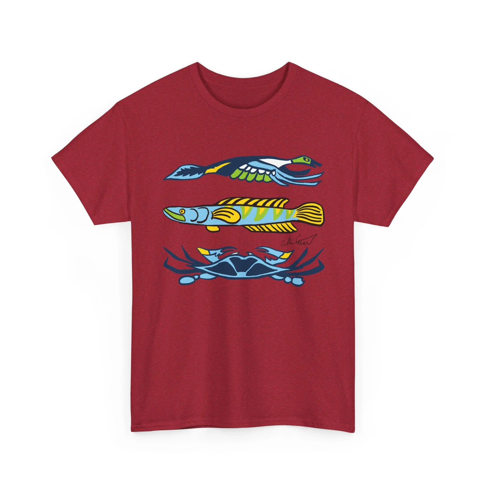 red graphic tee water animals blue crab