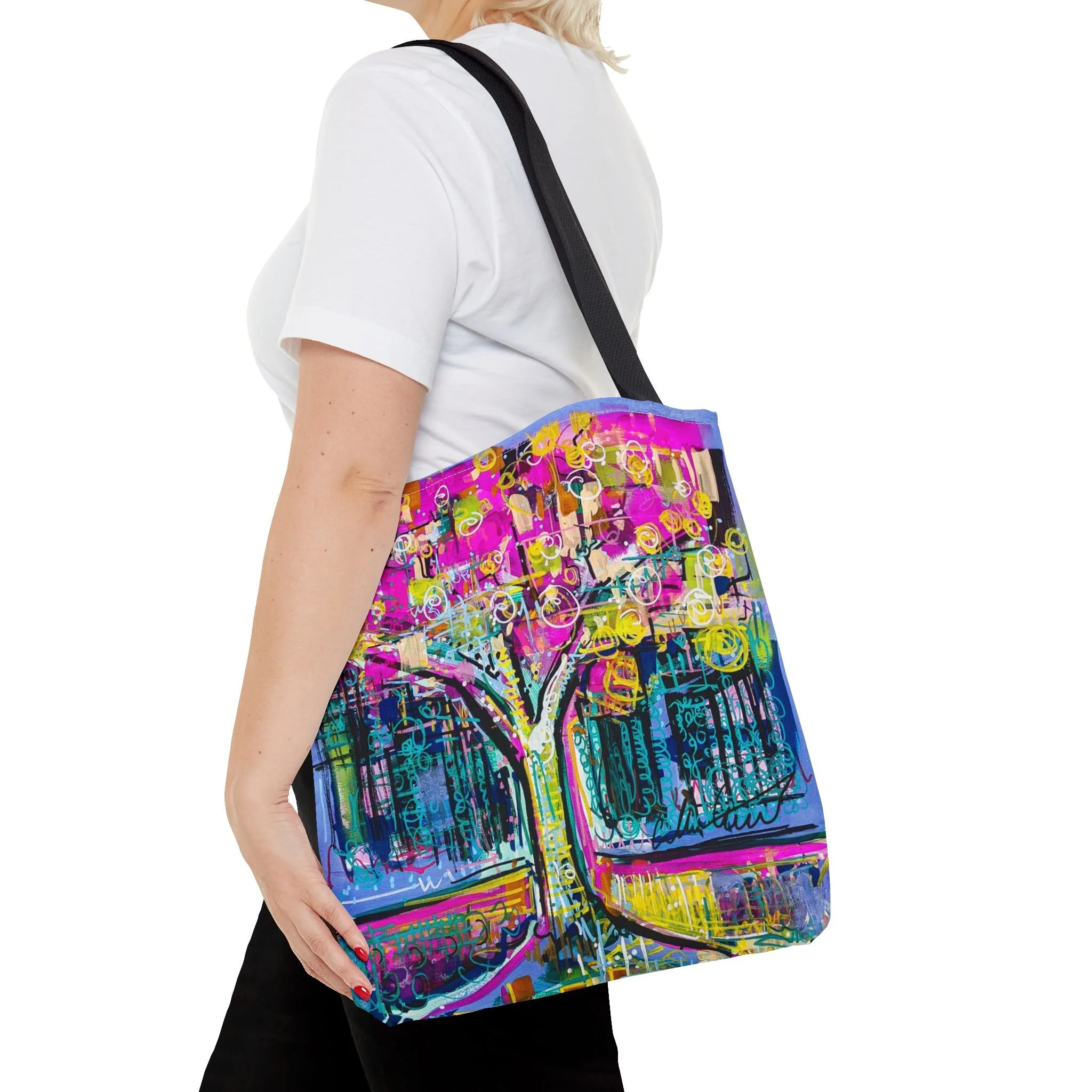 Colorful design tree collin cessna tote bag