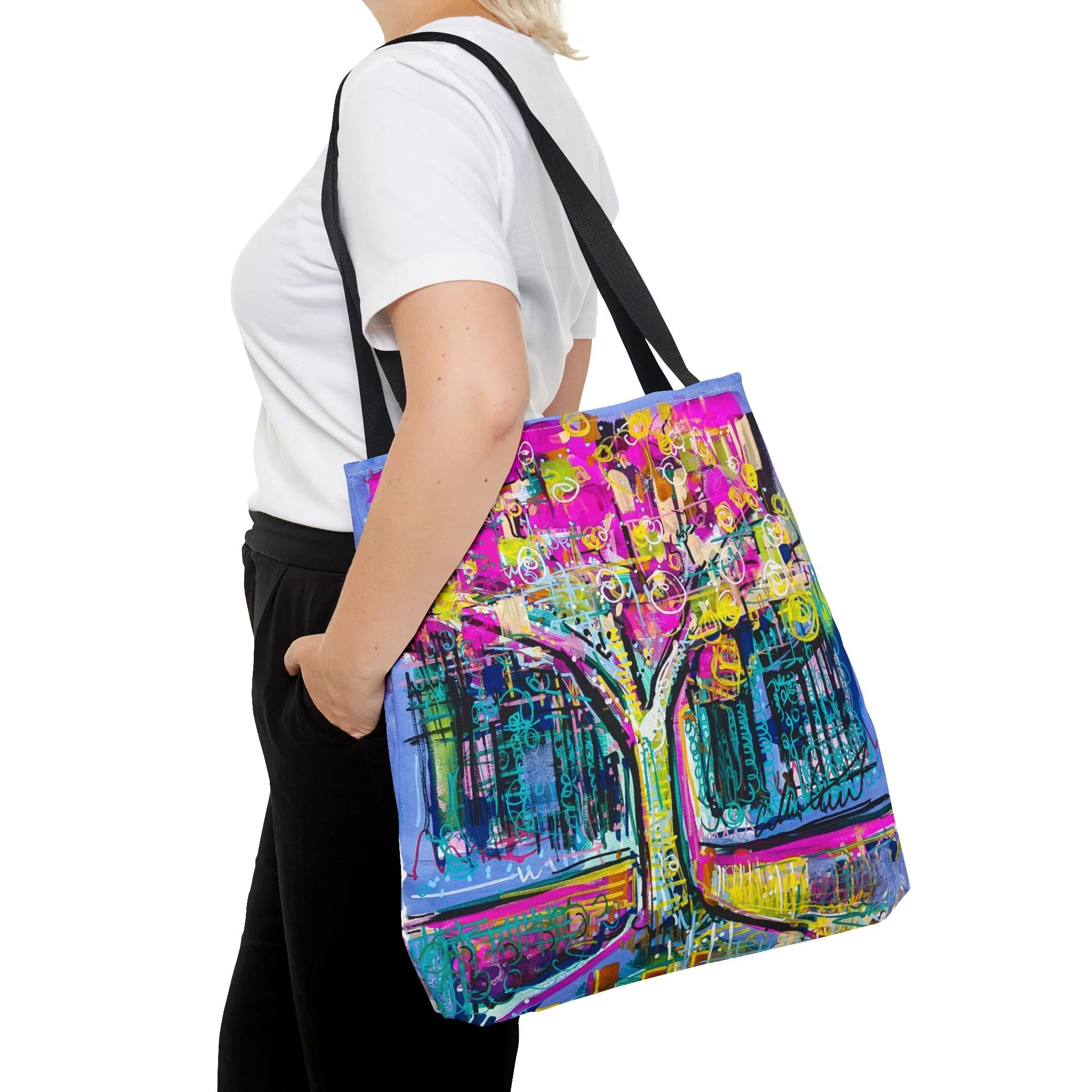 Colorful design tree collin cessna tote bag