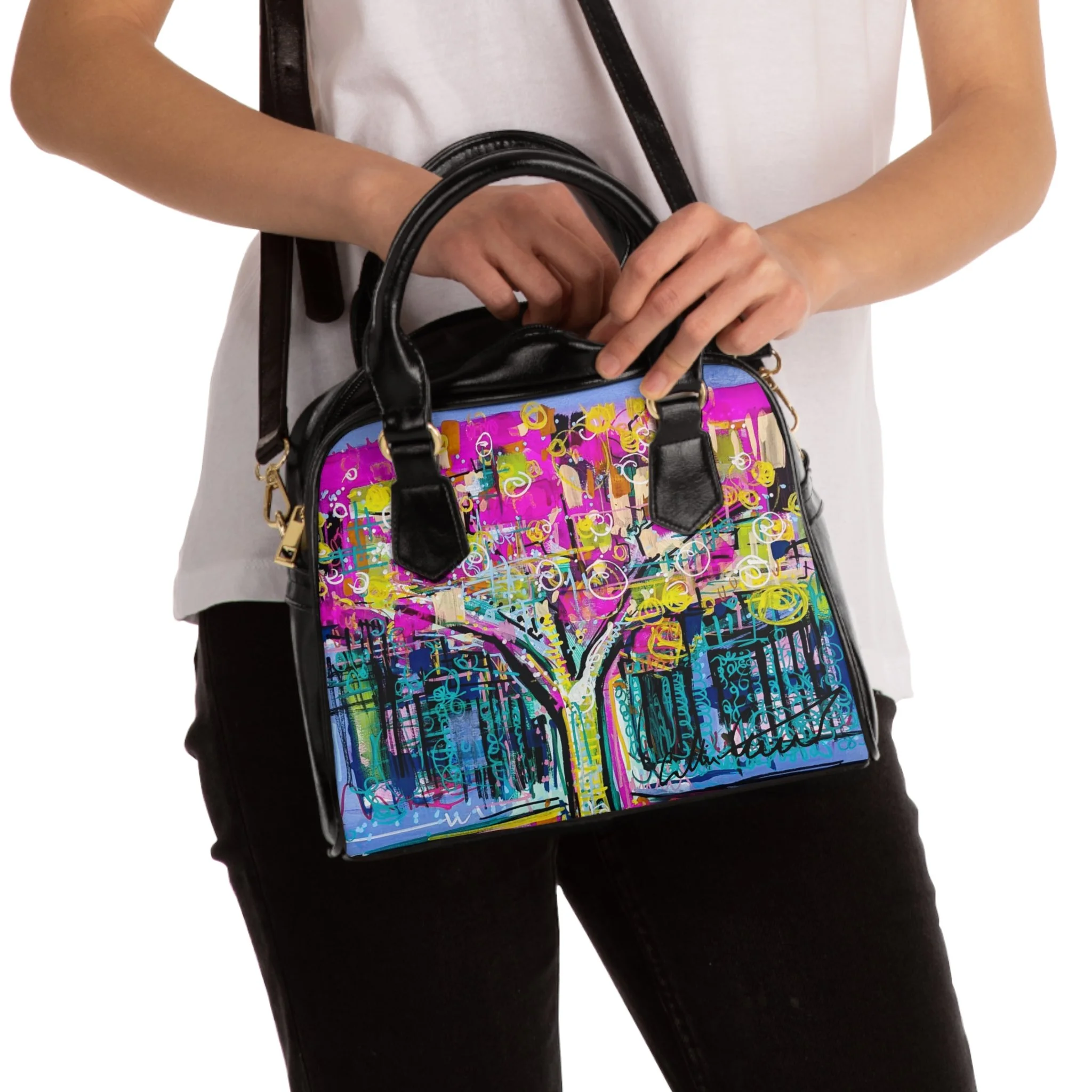 Colorful design tree collin cessna bag art