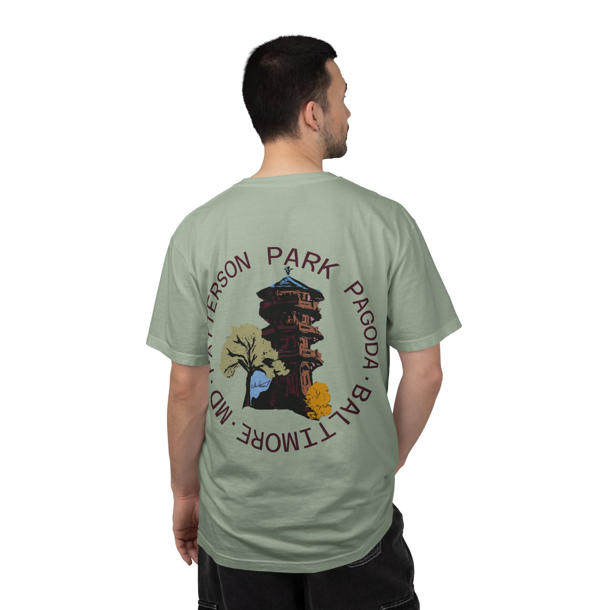 patterson park pagoda graphic tee collin cessna local artist digital art