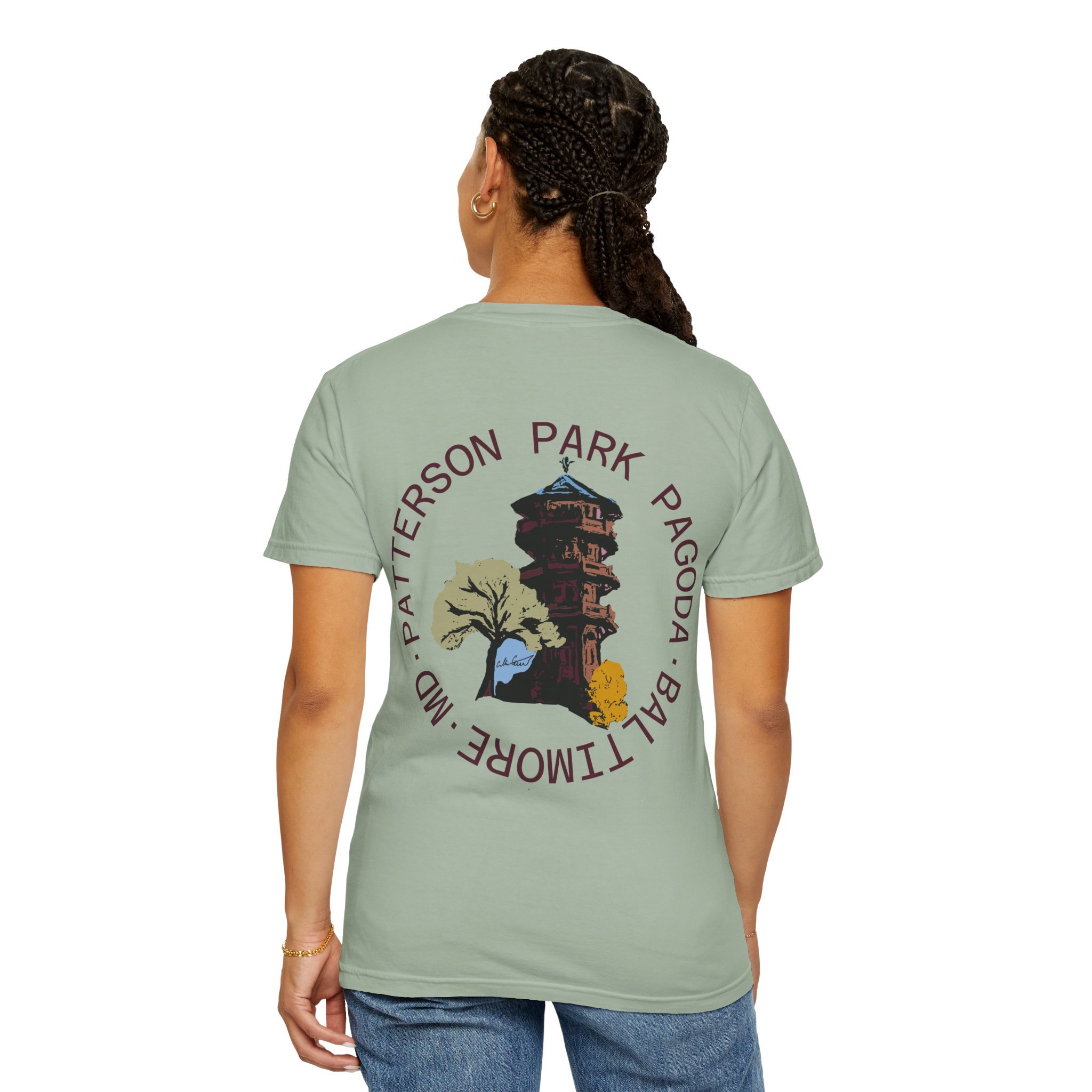 patterson park pagoda graphic tee collin cessna local artist digital art
