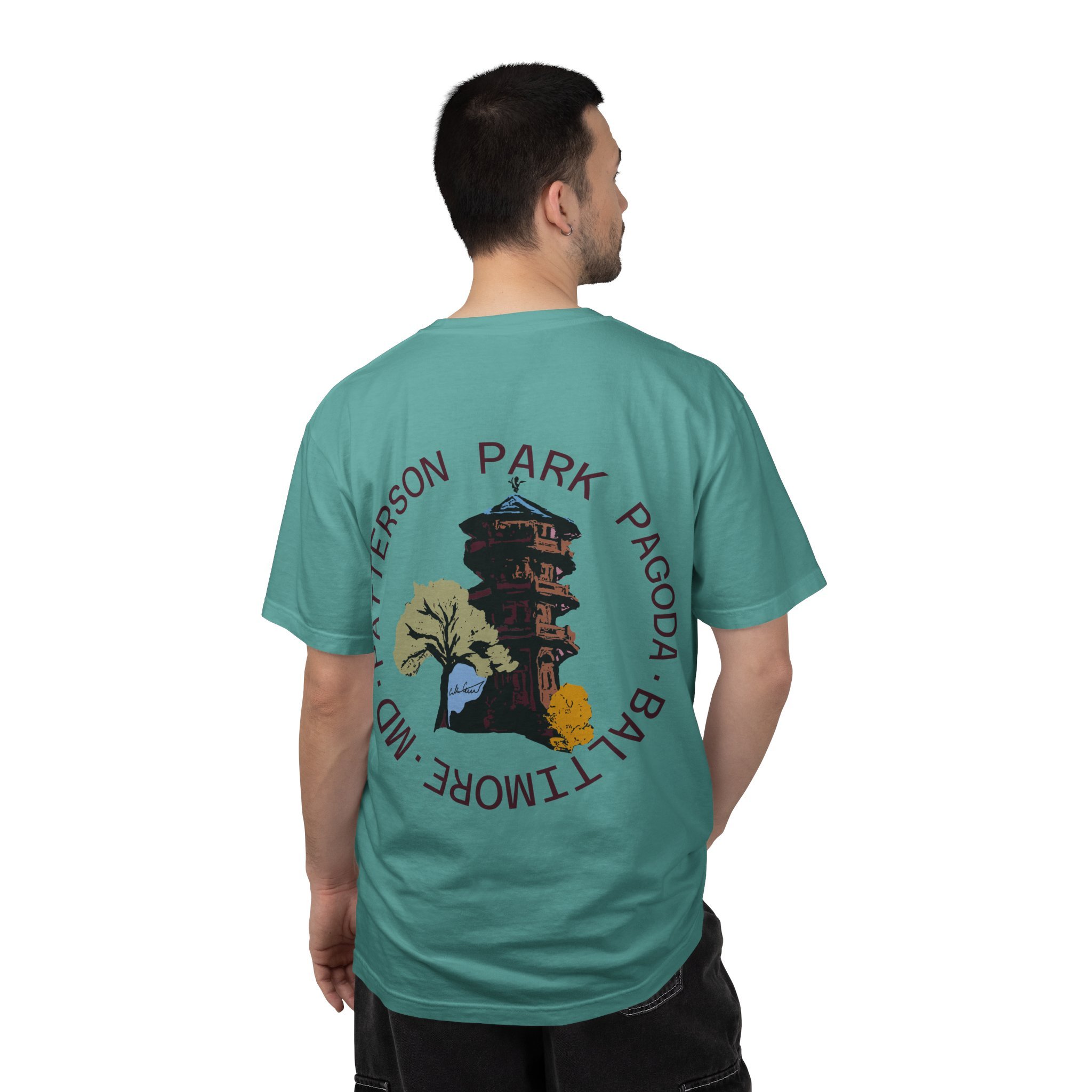 patterson park pagoda graphic tee collin cessna local artist digital art