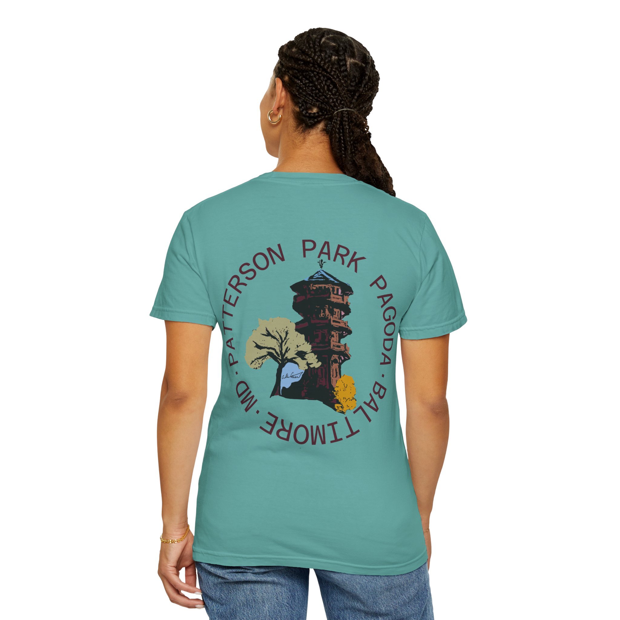 patterson park pagoda graphic tee collin cessna local artist digital art
