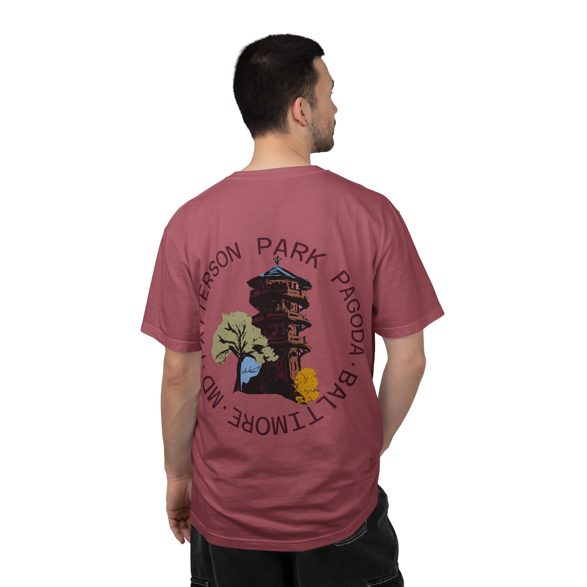 patterson park pagoda graphic tee collin cessna local artist digital art