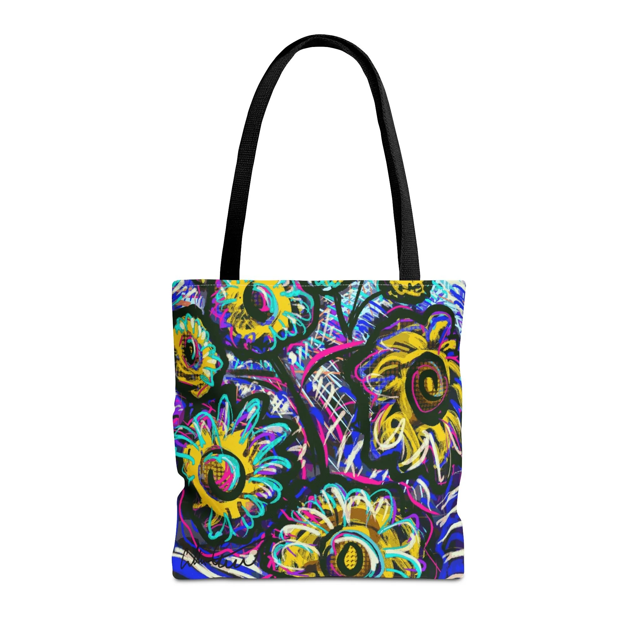 digital flower art tote bag colorful neon convenient