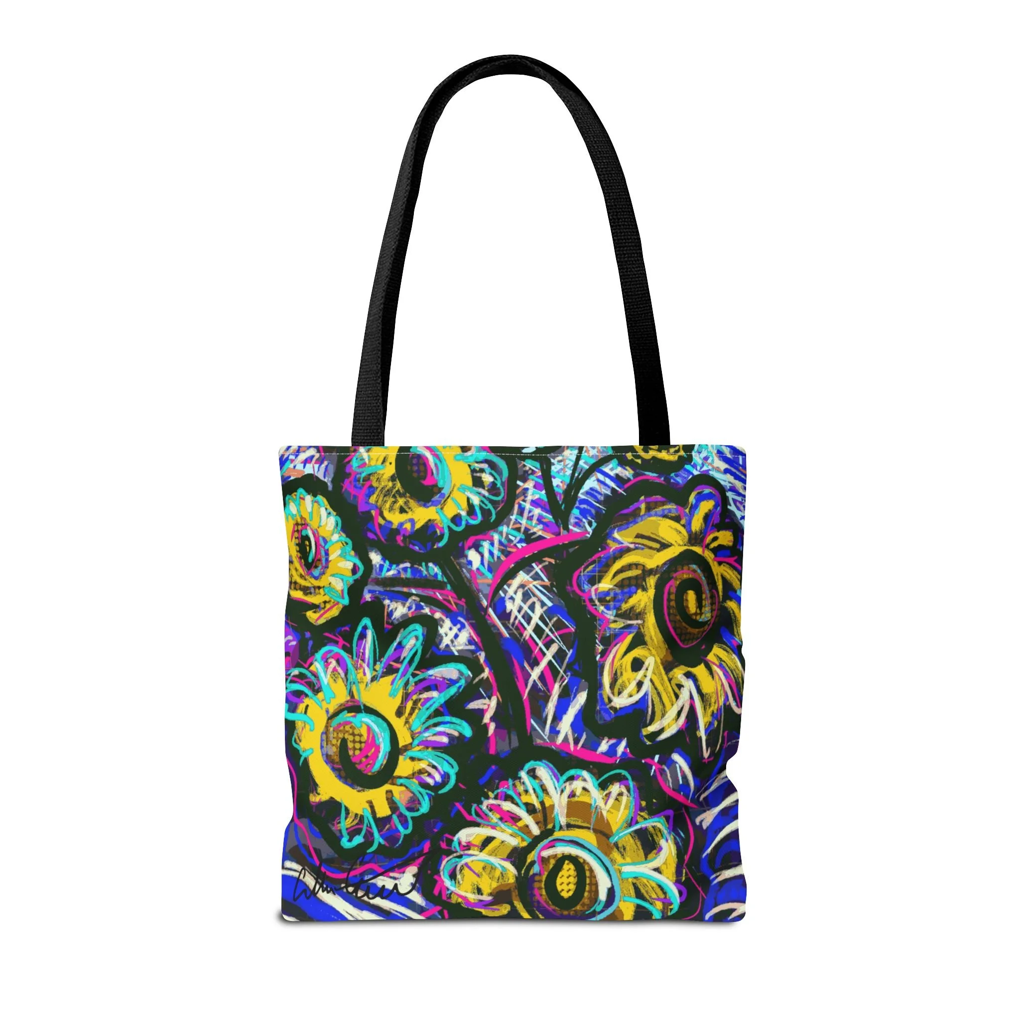 digital flower art tote bag colorful neon convenient