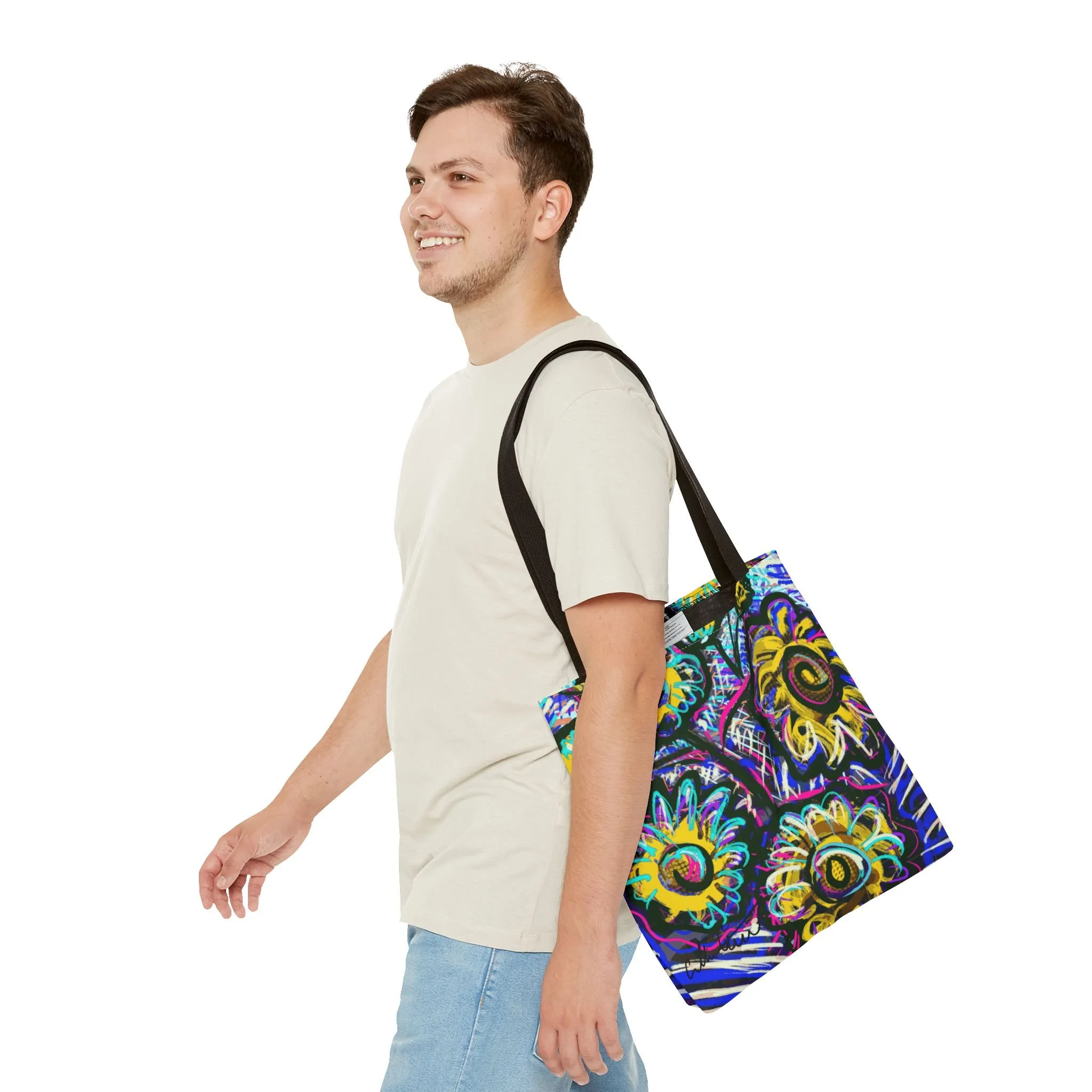 digital flower art tote bag colorful neon convenient