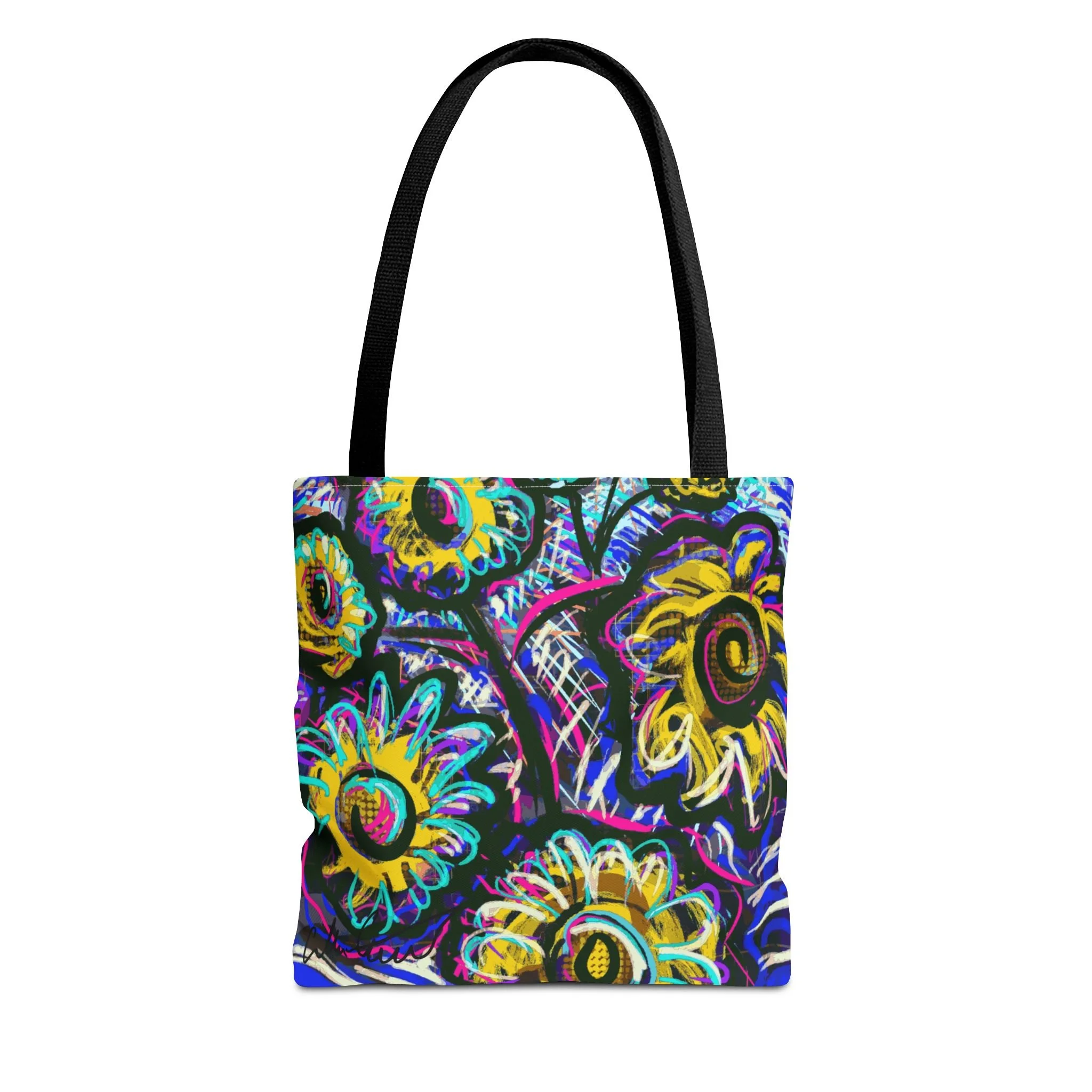 digital flower art tote bag colorful neon convenient
