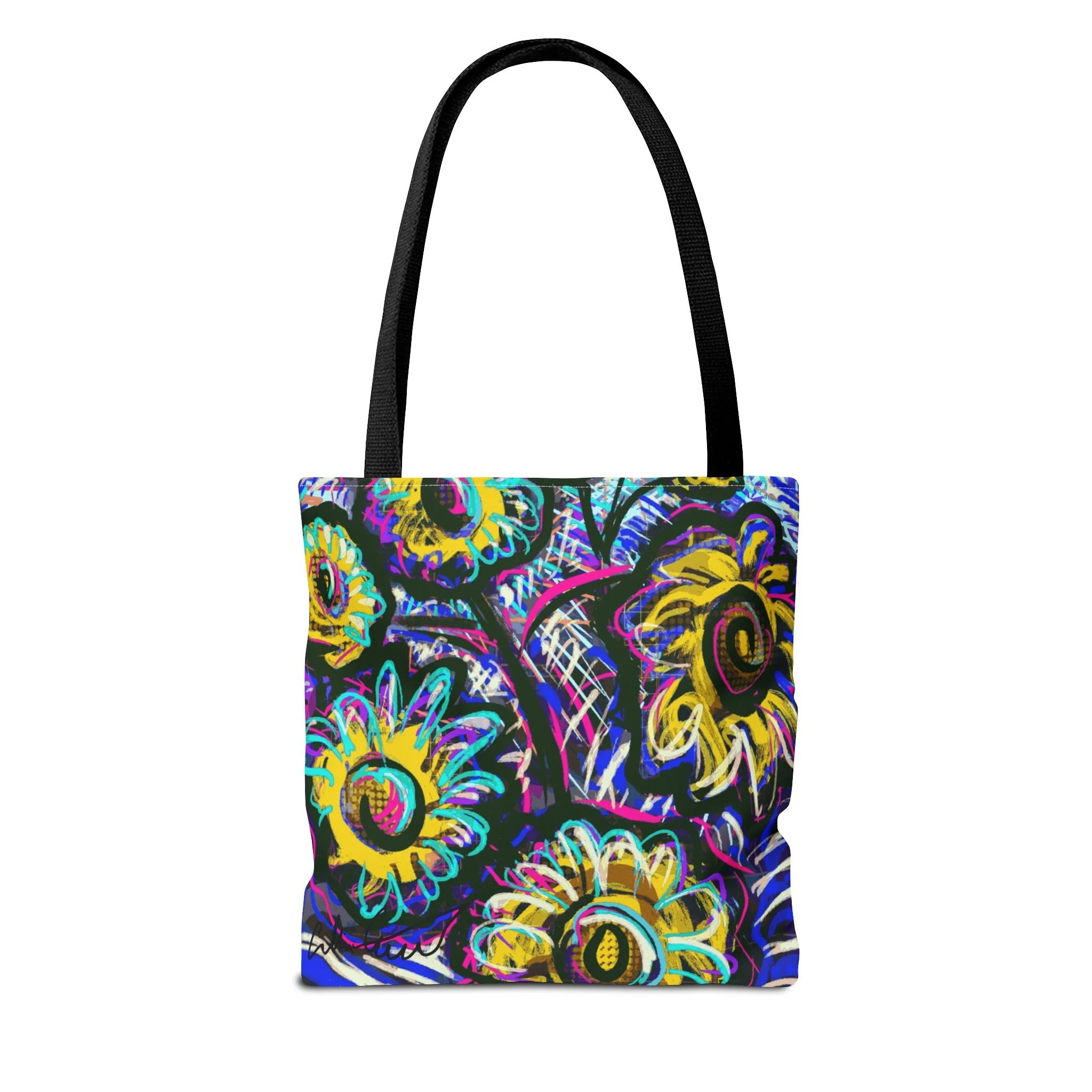 digital flower art tote bag colorful neon convenient